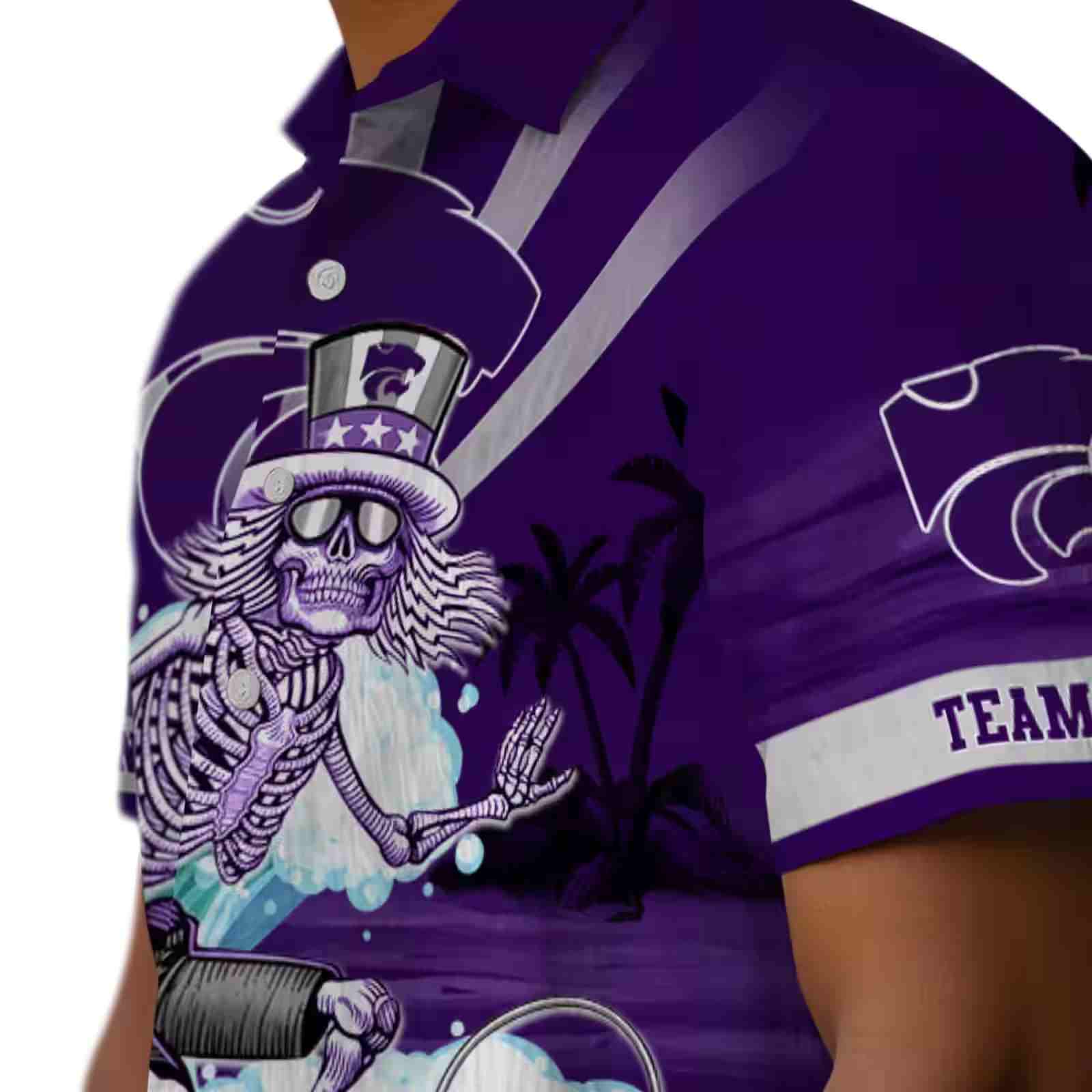 customized kansas state wildcats surfing skeleton purple blue hawaiian shirt trendy