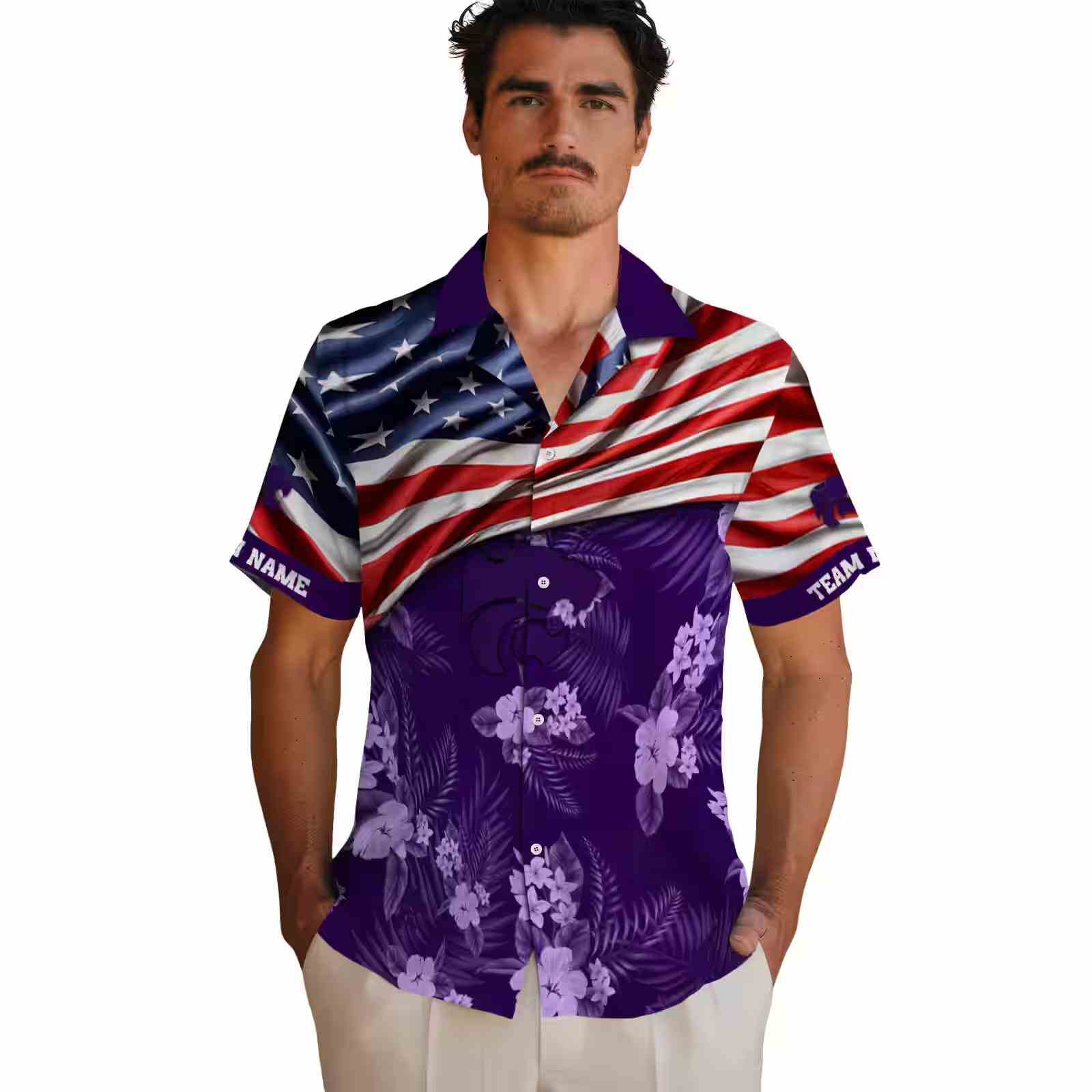 customized kansas state wildcats us flag hibiscus purple hawaiian shirt fashion forward