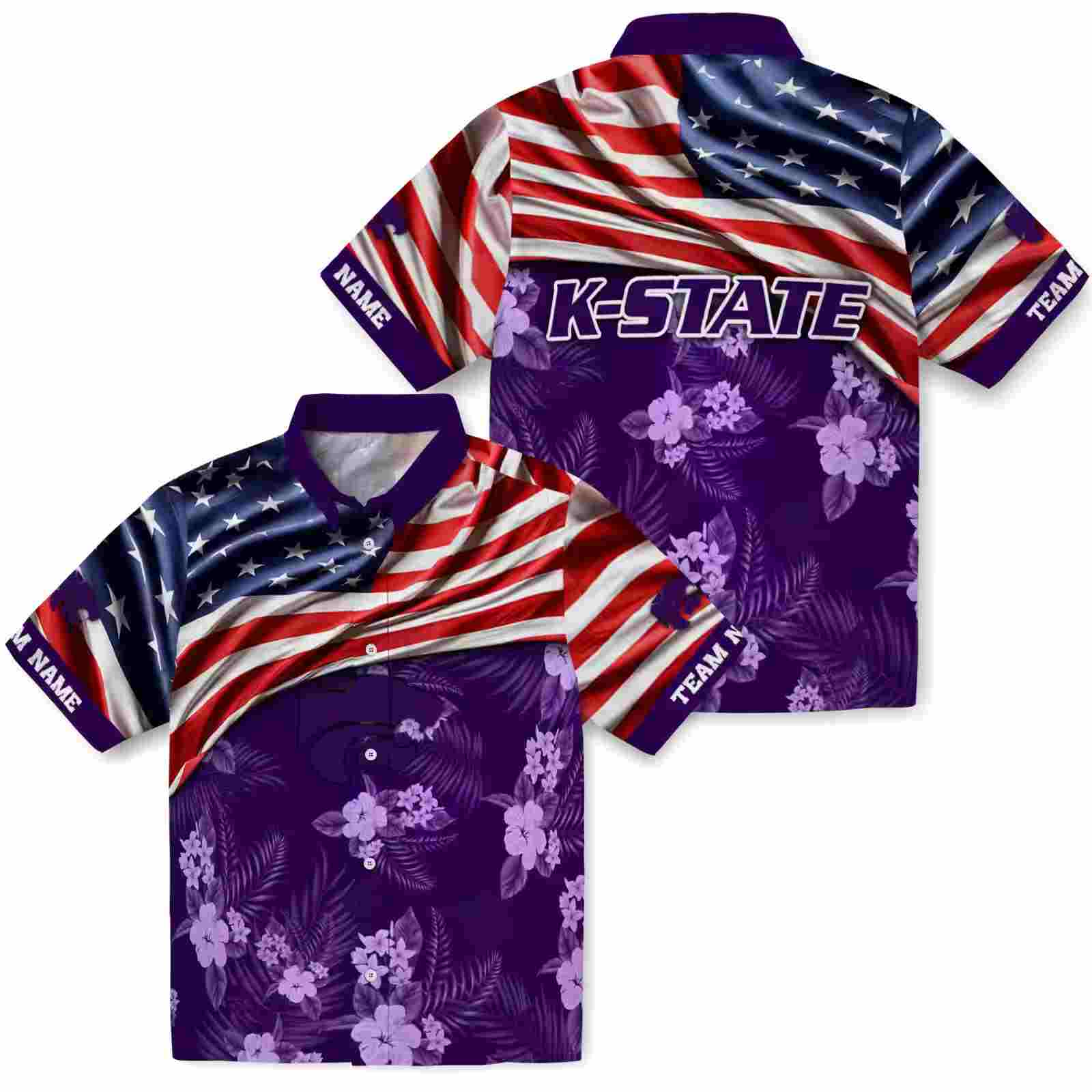 customized kansas state wildcats us flag hibiscus purple hawaiian shirt high quality