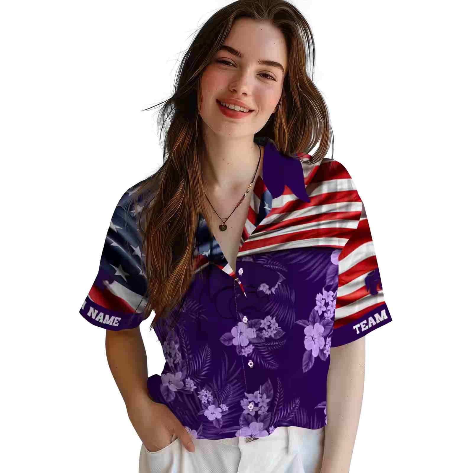 customized kansas state wildcats us flag hibiscus purple hawaiian shirt latest model