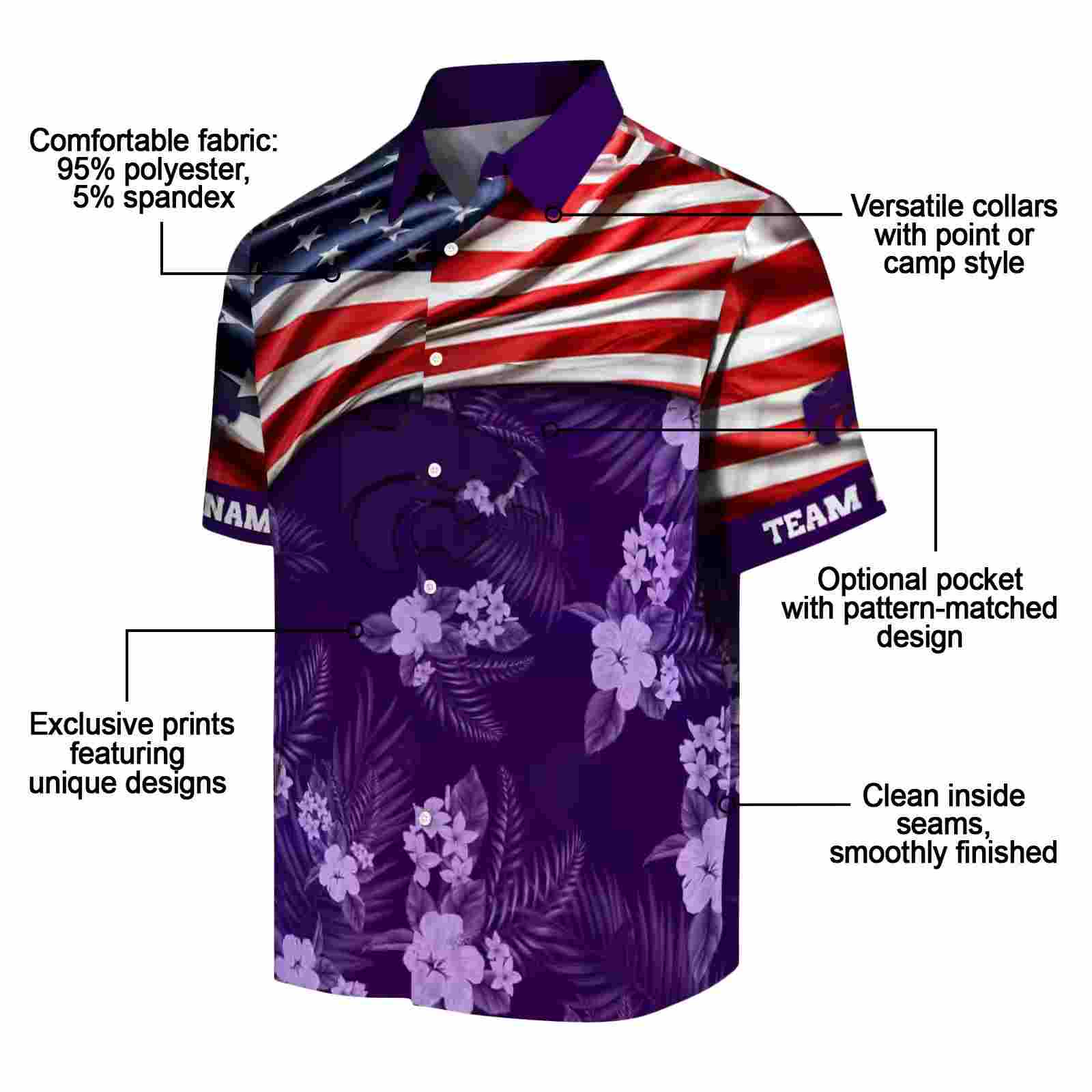 customized kansas state wildcats us flag hibiscus purple hawaiian shirt new arrival