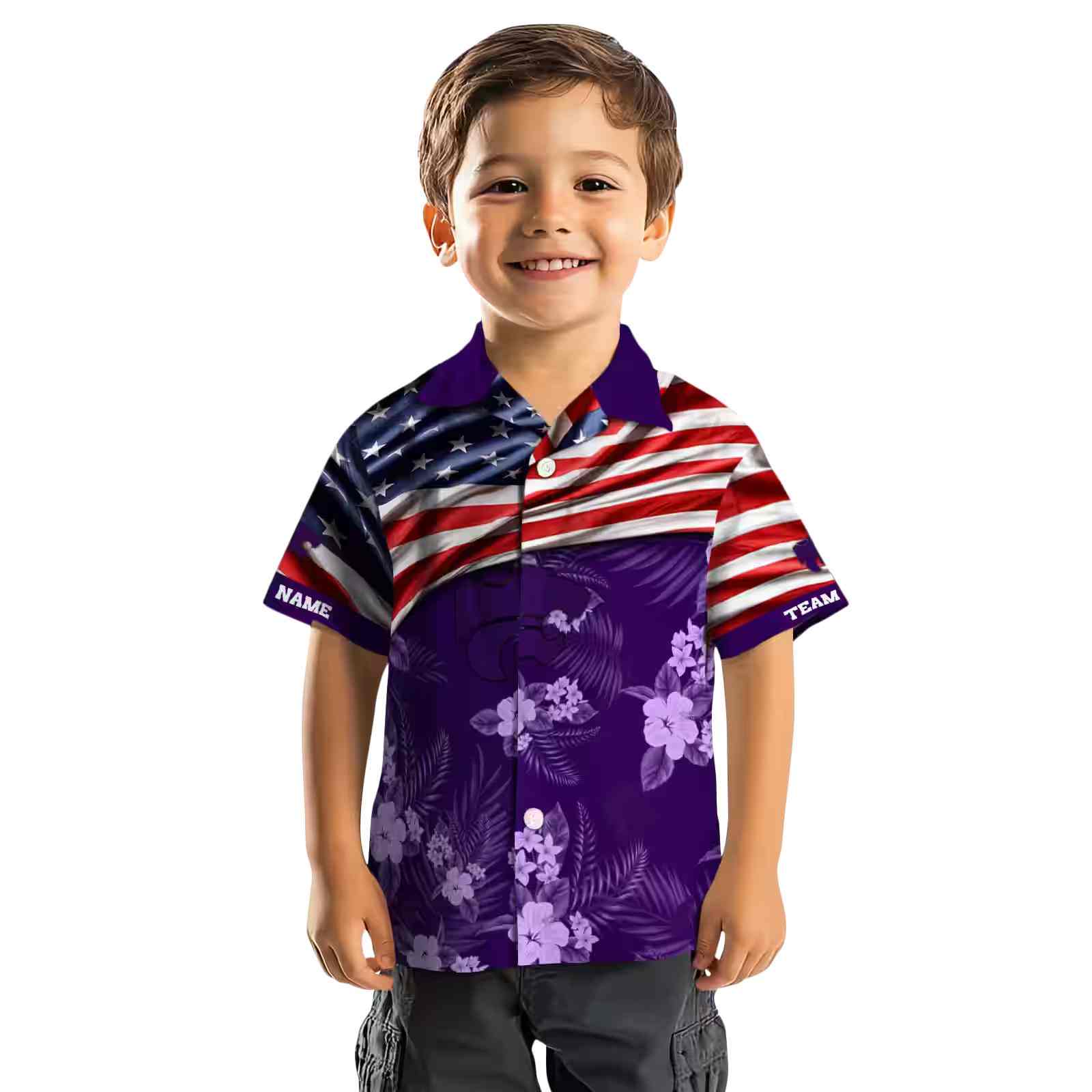 customized kansas state wildcats us flag hibiscus purple hawaiian shirt top rated