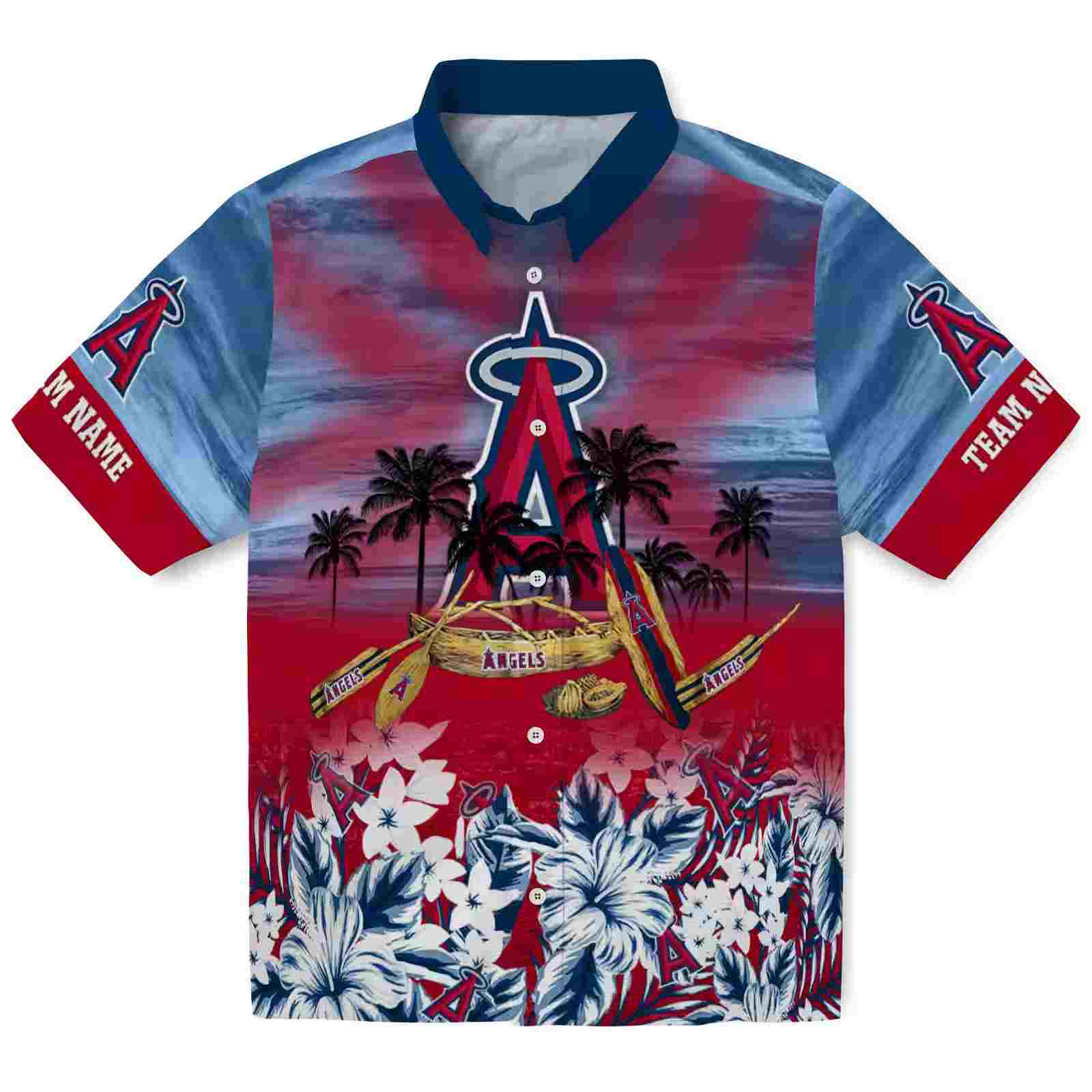 Customized Los Angeles Angels Tropical Canoe Blue Hawaiian Shirt