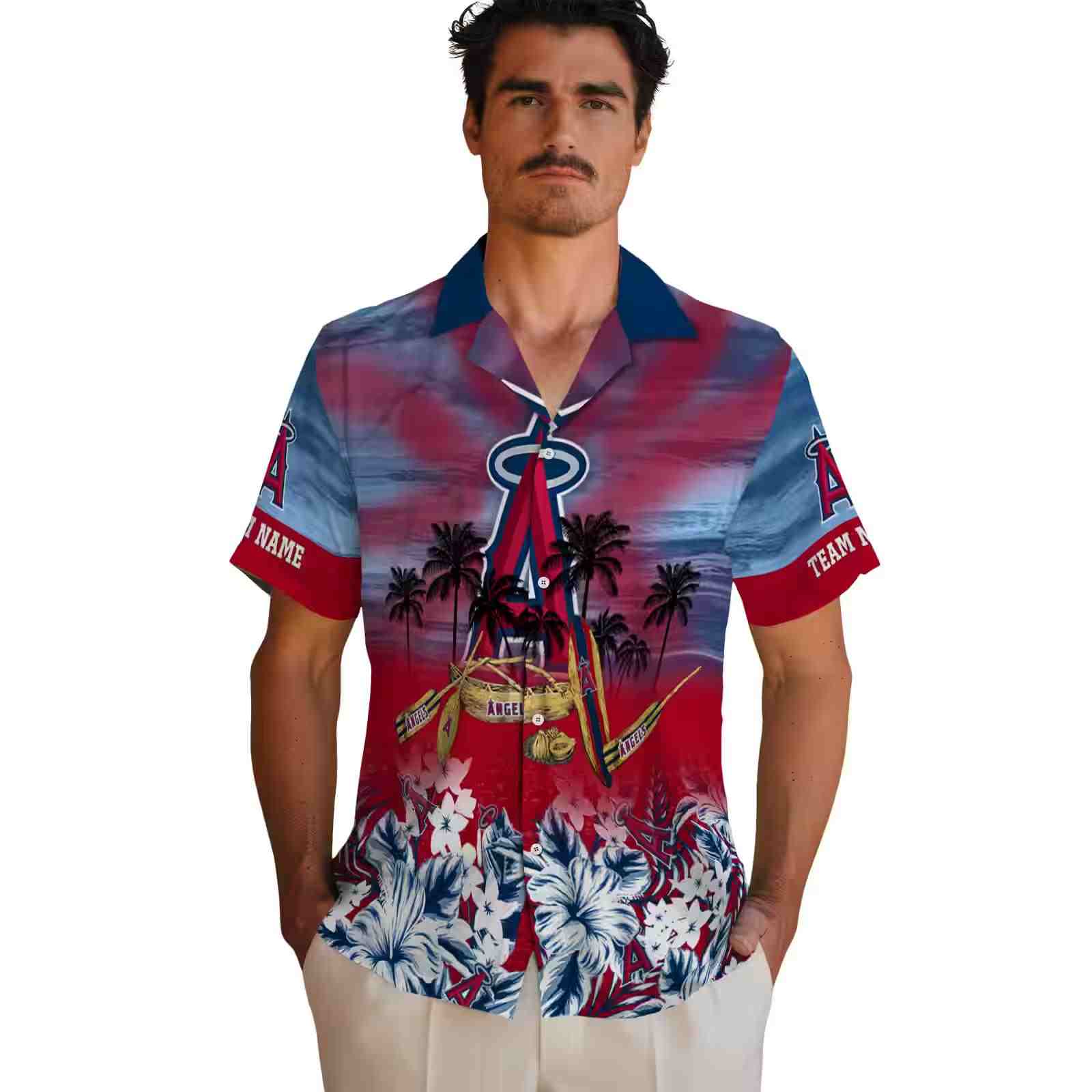 customized los angeles angels tropical canoe blue hawaiian shirt fashion forward