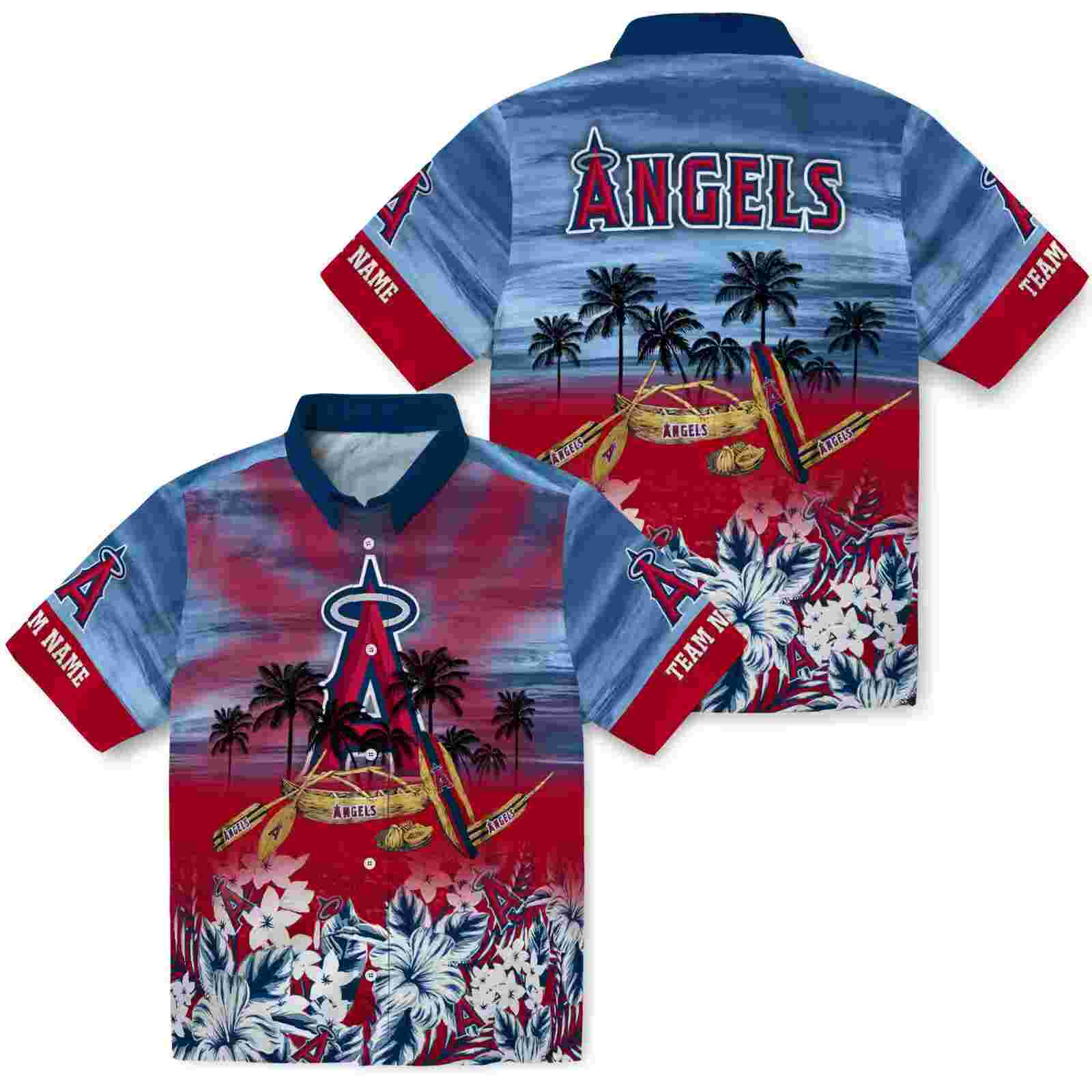 customized los angeles angels tropical canoe blue hawaiian shirt high quality