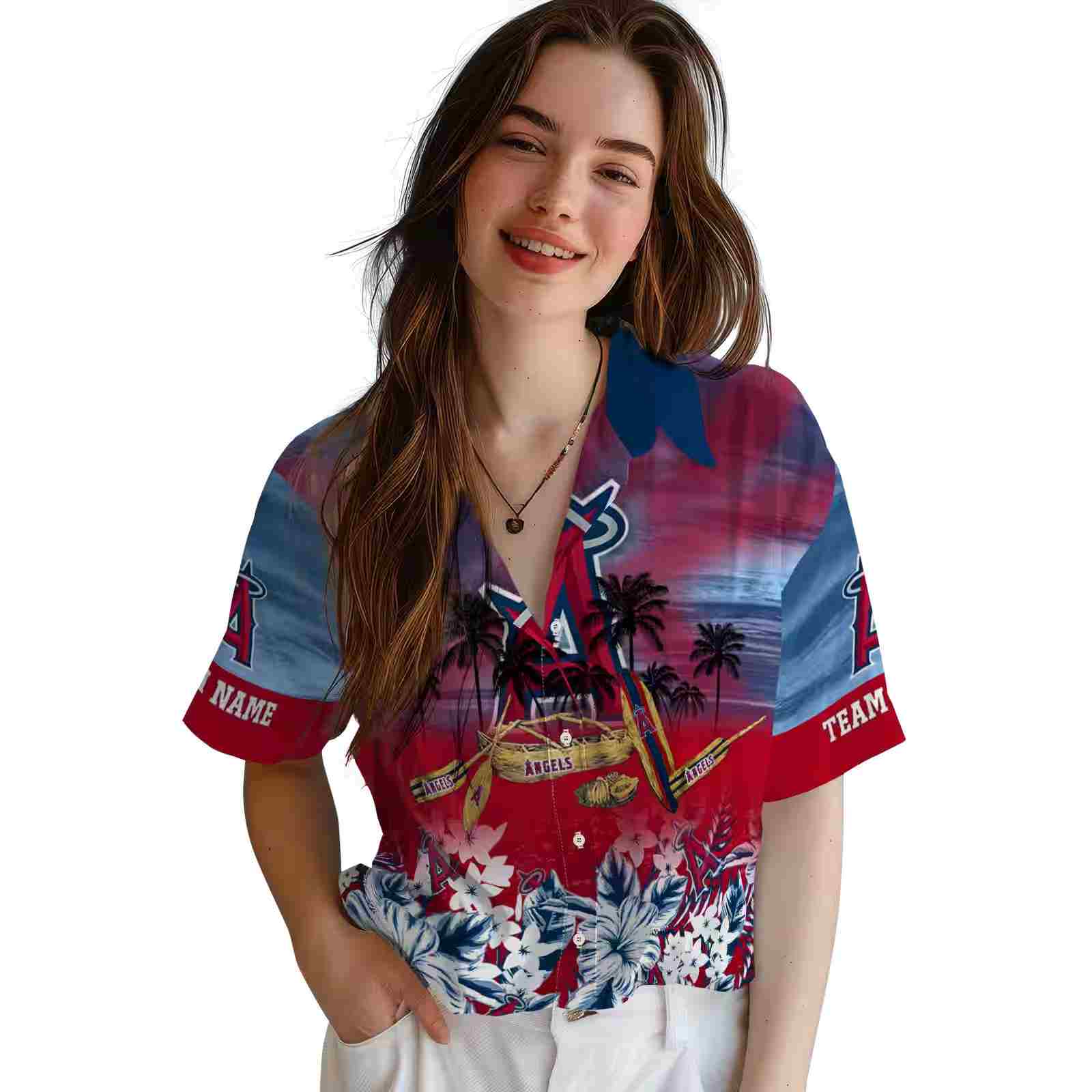 customized los angeles angels tropical canoe blue hawaiian shirt latest model