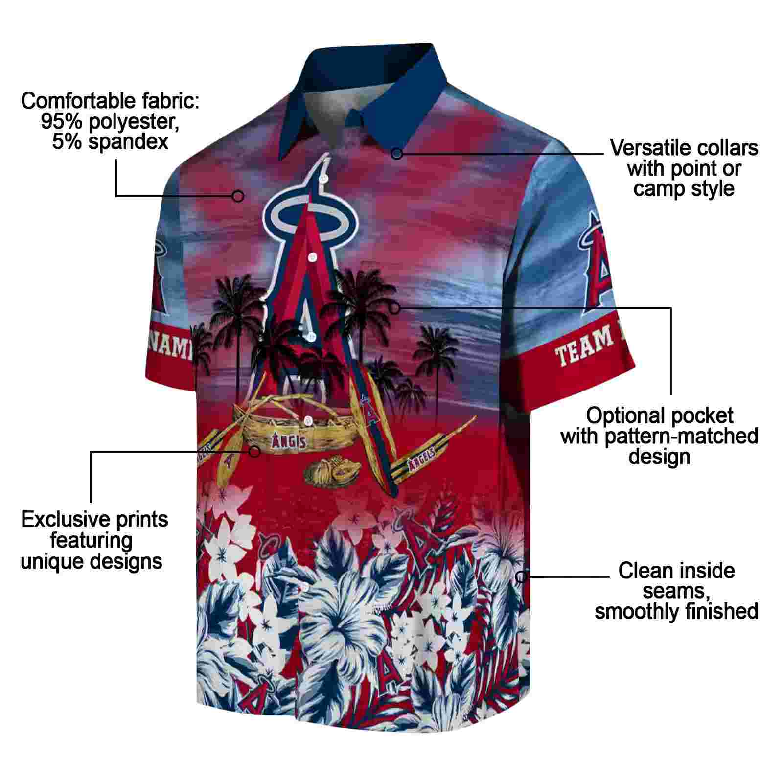 customized los angeles angels tropical canoe blue hawaiian shirt new arrival