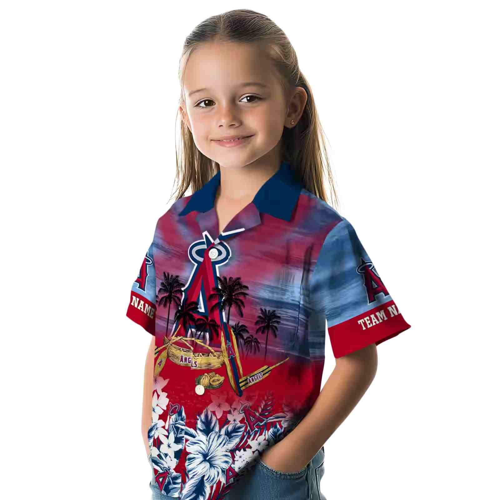 customized los angeles angels tropical canoe blue hawaiian shirt premium grade