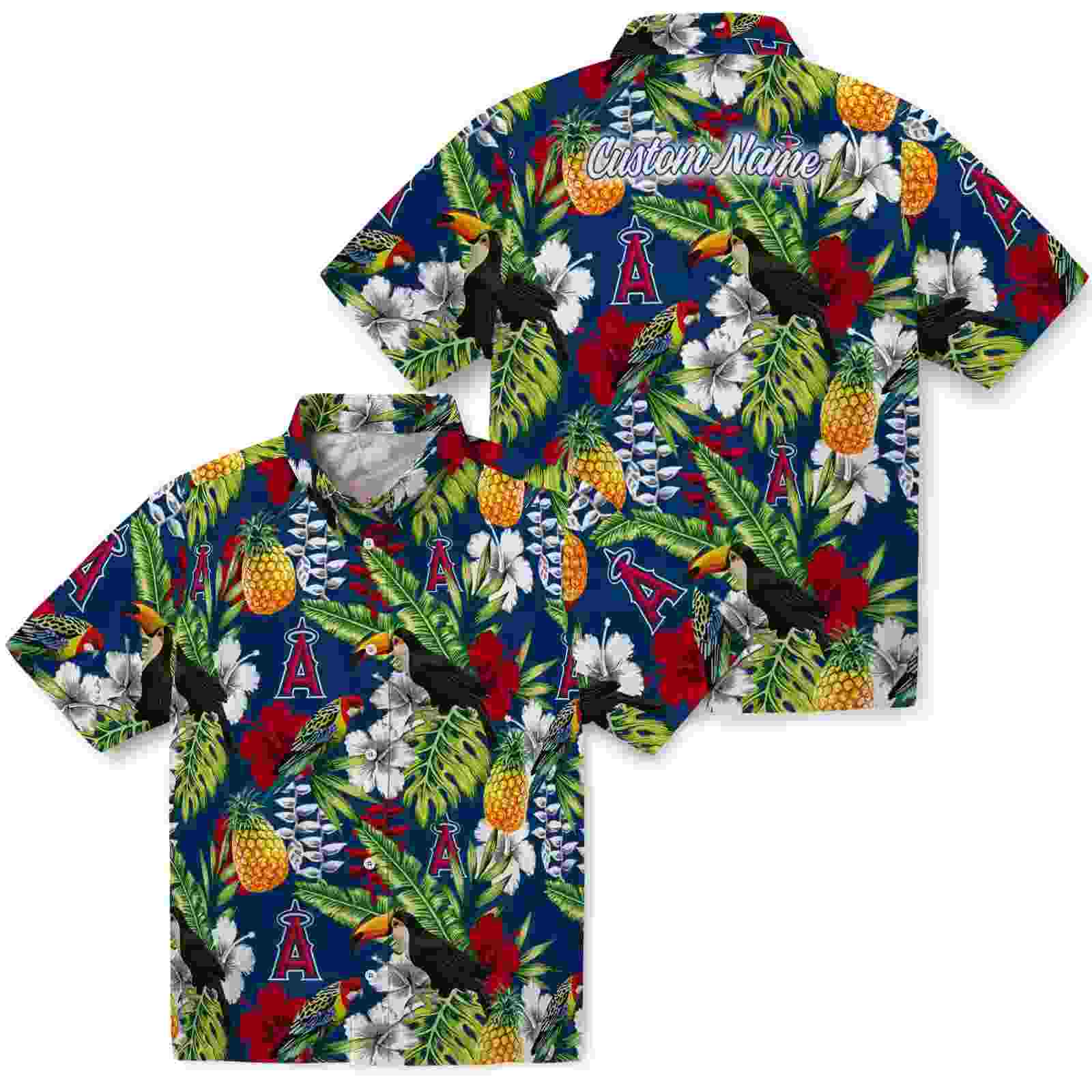 customized los angeles angels tropical toucan blue green hawaiian shirt high quality