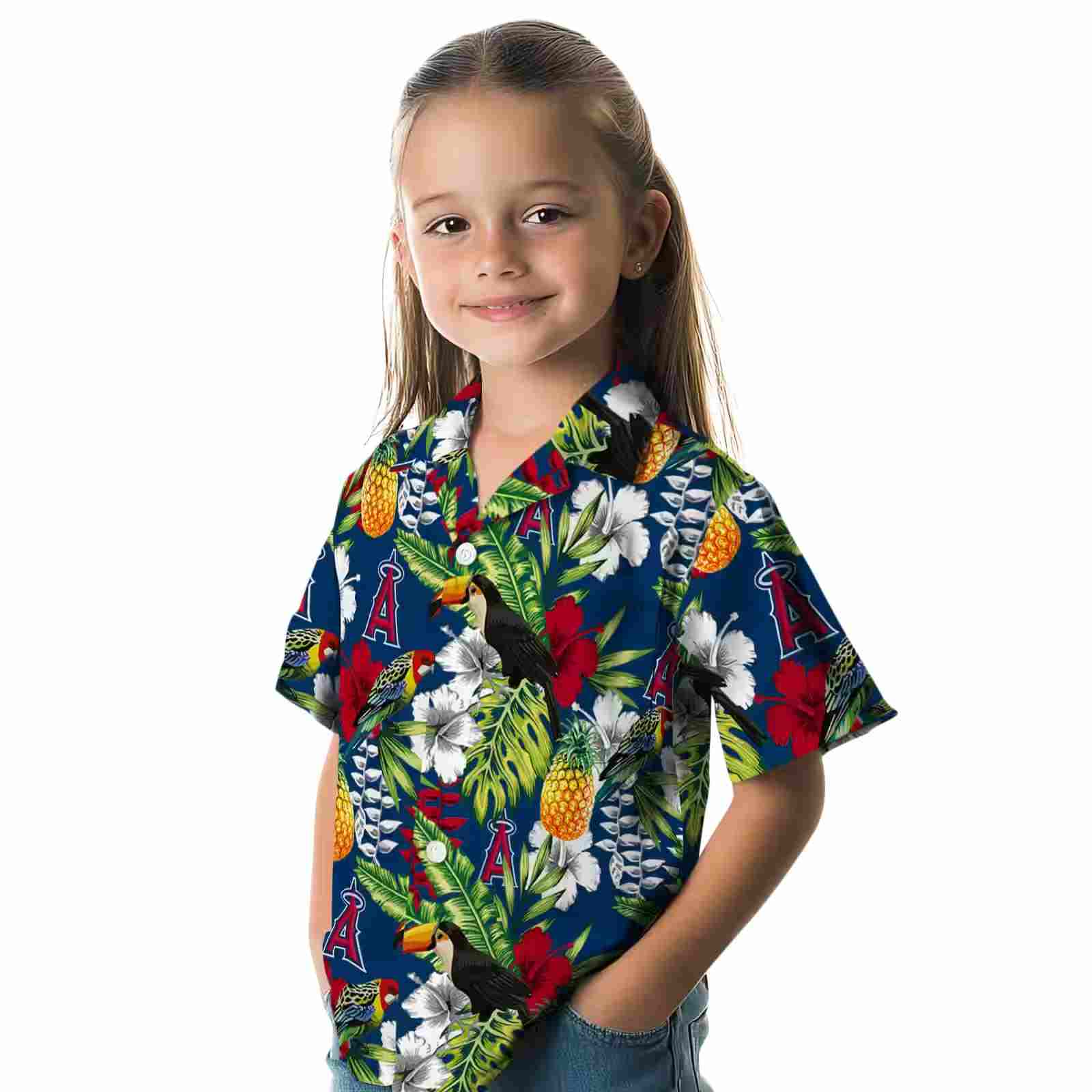 customized los angeles angels tropical toucan blue green hawaiian shirt premium grade