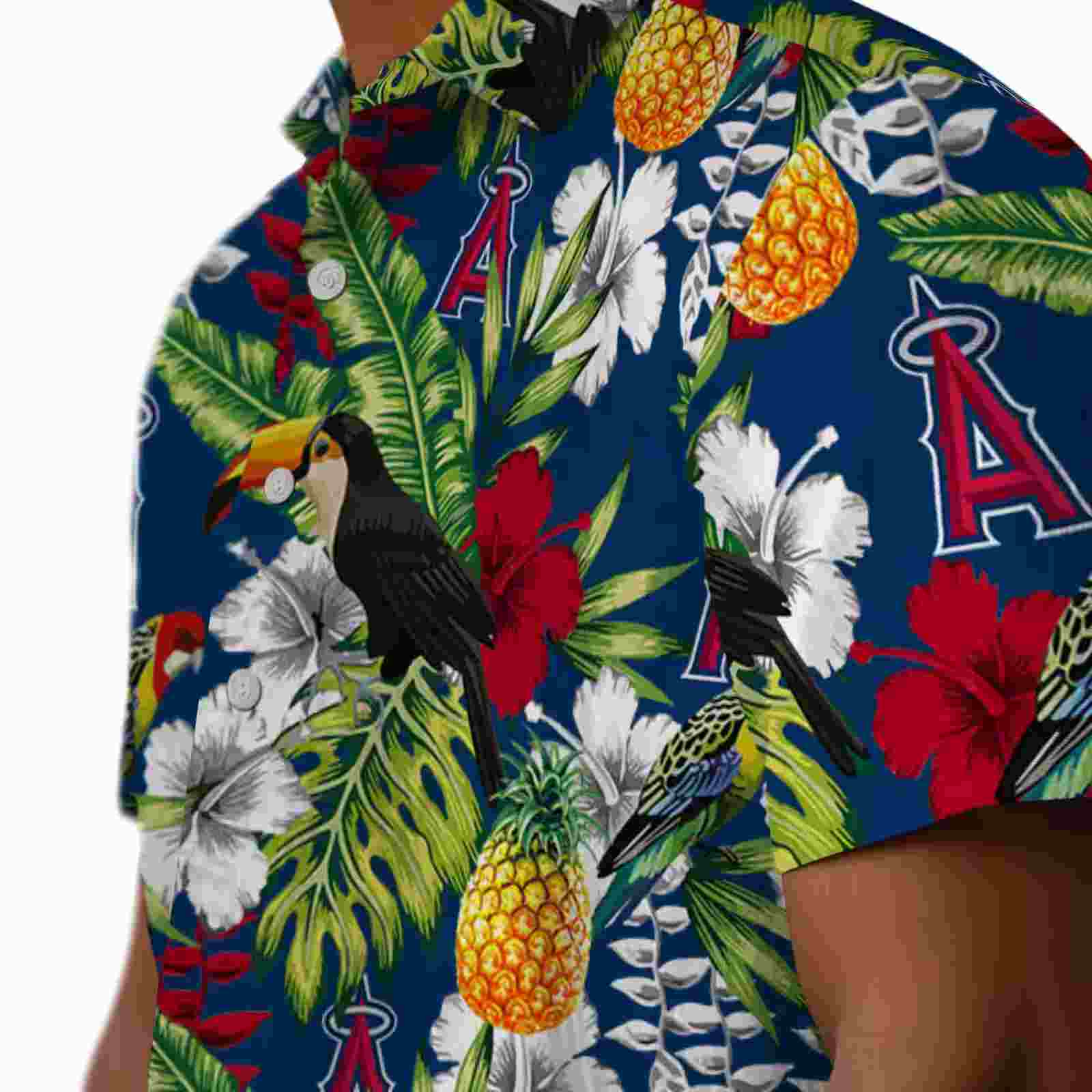 customized los angeles angels tropical toucan blue green hawaiian shirt trendy