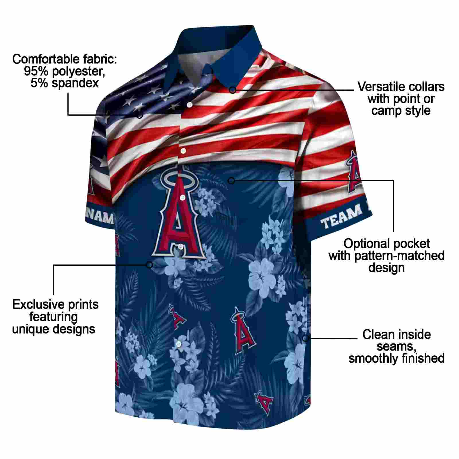 customized los angeles angels us flag hibiscus blue hawaiian shirt new arrival