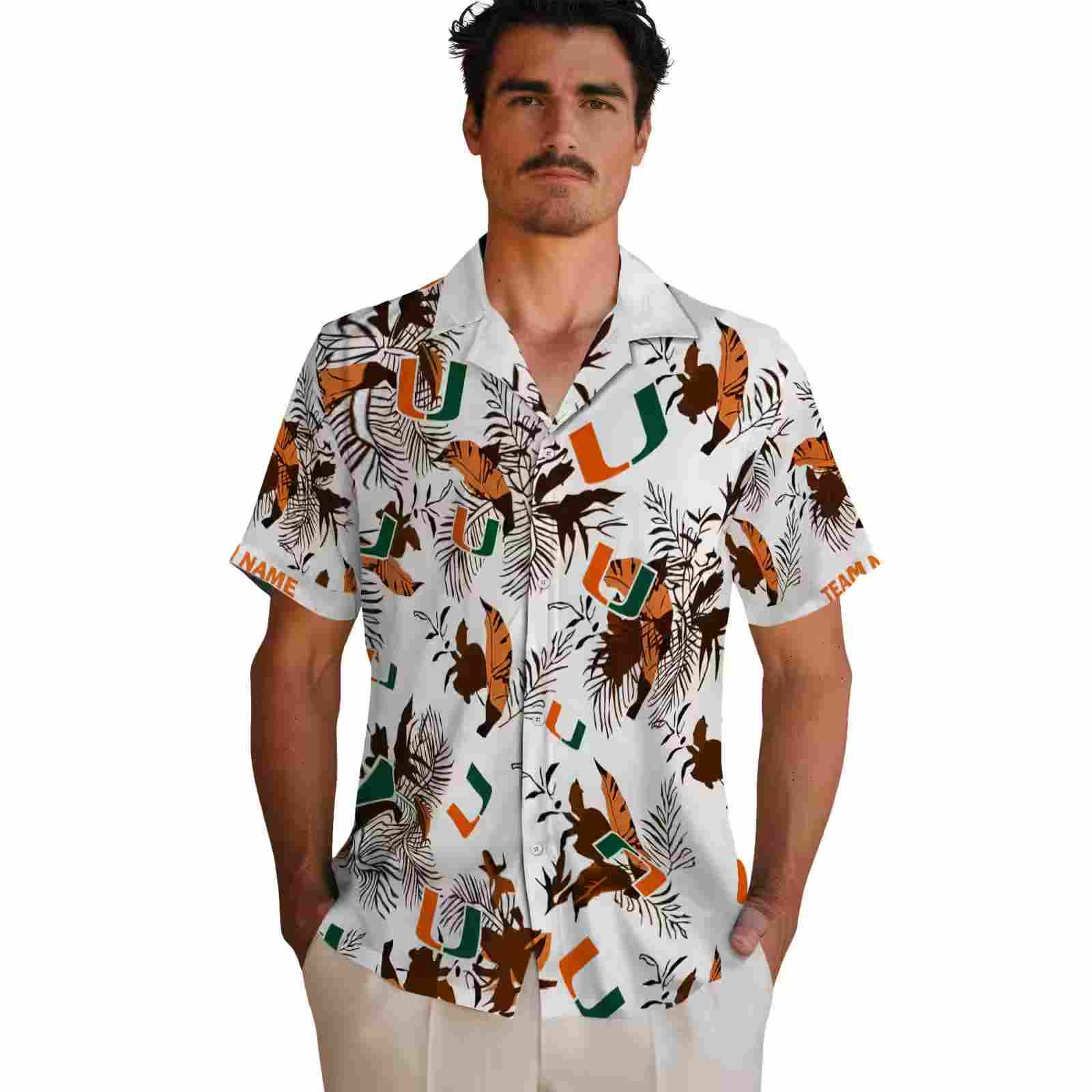 customized miami hurricanes botanical theme orange white hawaiian shirt fashion forward