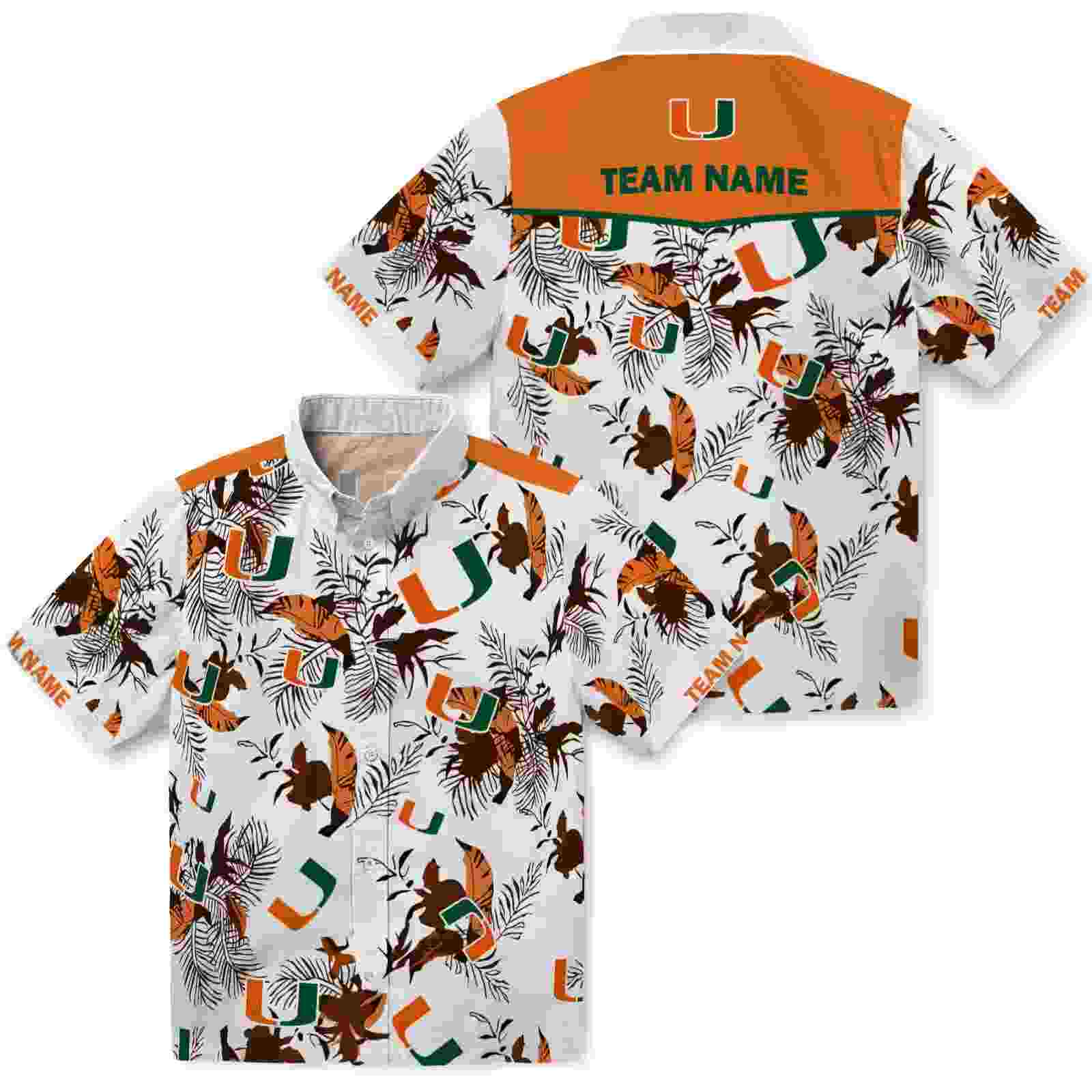 customized miami hurricanes botanical theme orange white hawaiian shirt high quality