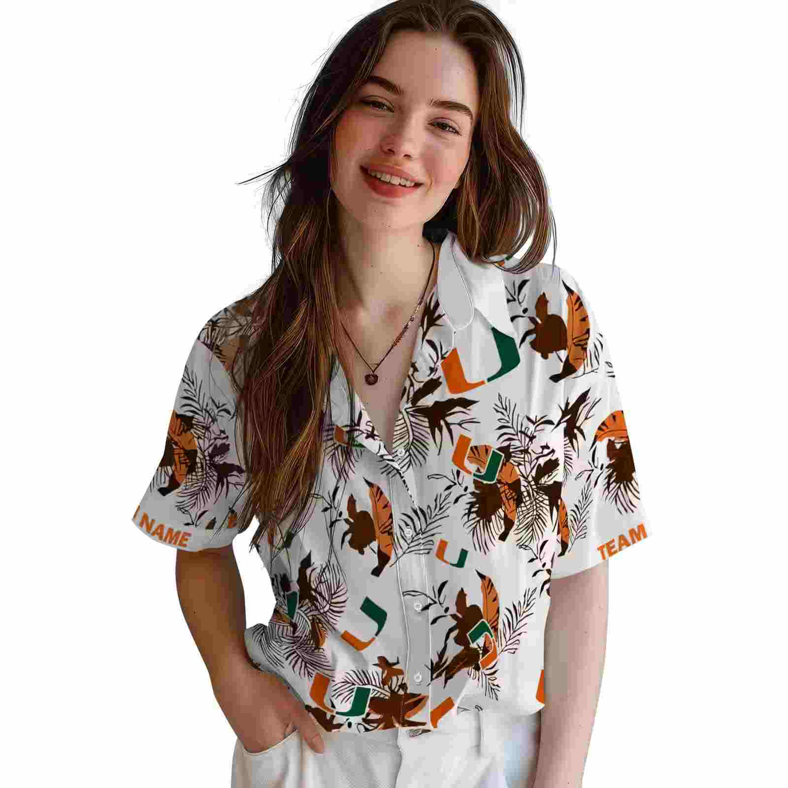 customized miami hurricanes botanical theme orange white hawaiian shirt latest model