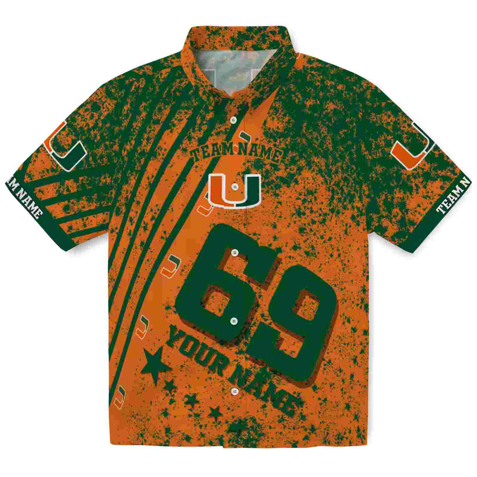 Customized Miami Hurricanes Star Stripes Orange Hawaiian Shirt