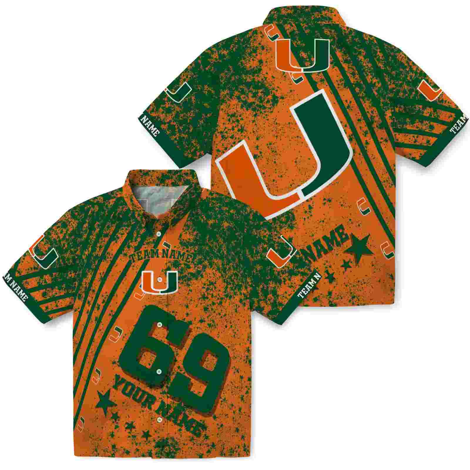 customized miami hurricanes star stripes orange hawaiian shirt high quality