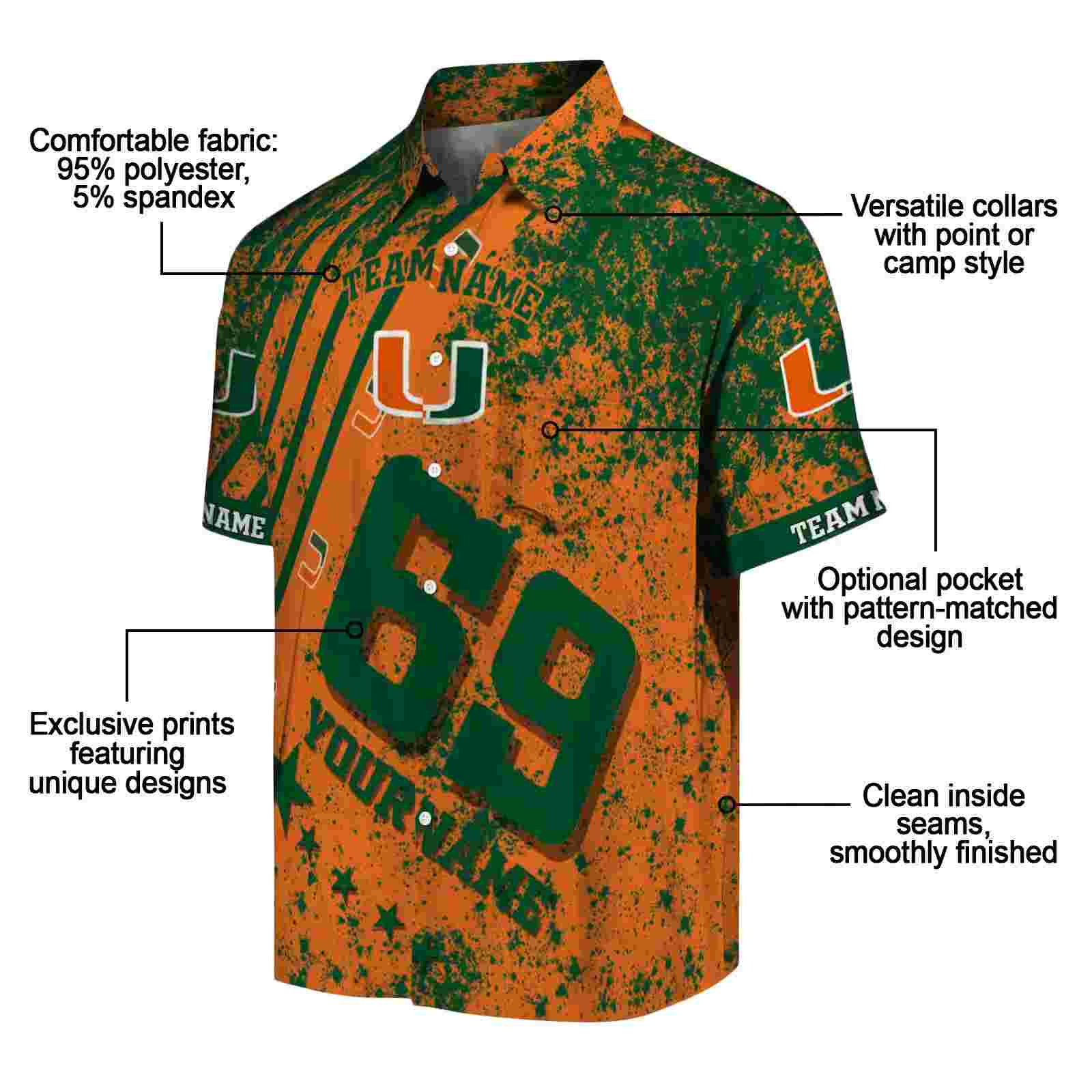 customized miami hurricanes star stripes orange hawaiian shirt new arrival