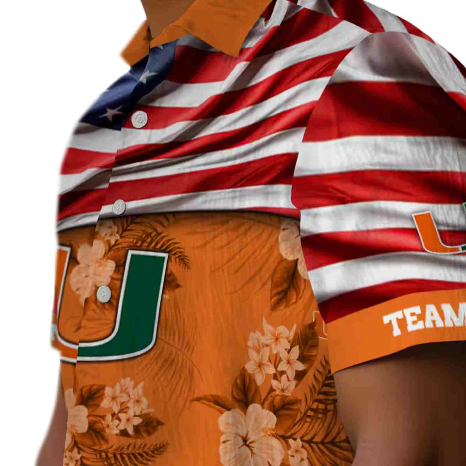 customized miami hurricanes us flag hibiscus orange hawaiian shirt trendy