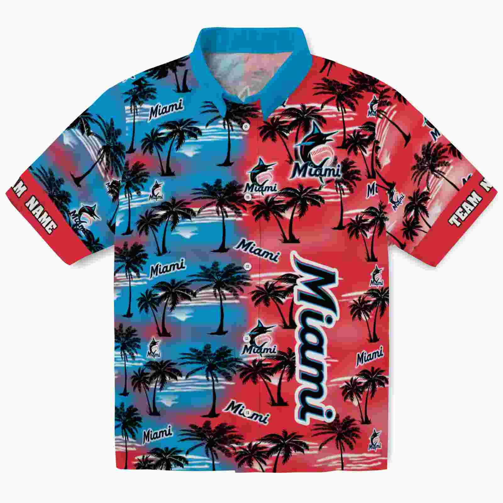 Customized Miami Marlins Palm Silhouettes Blue Hawaiian Shirt