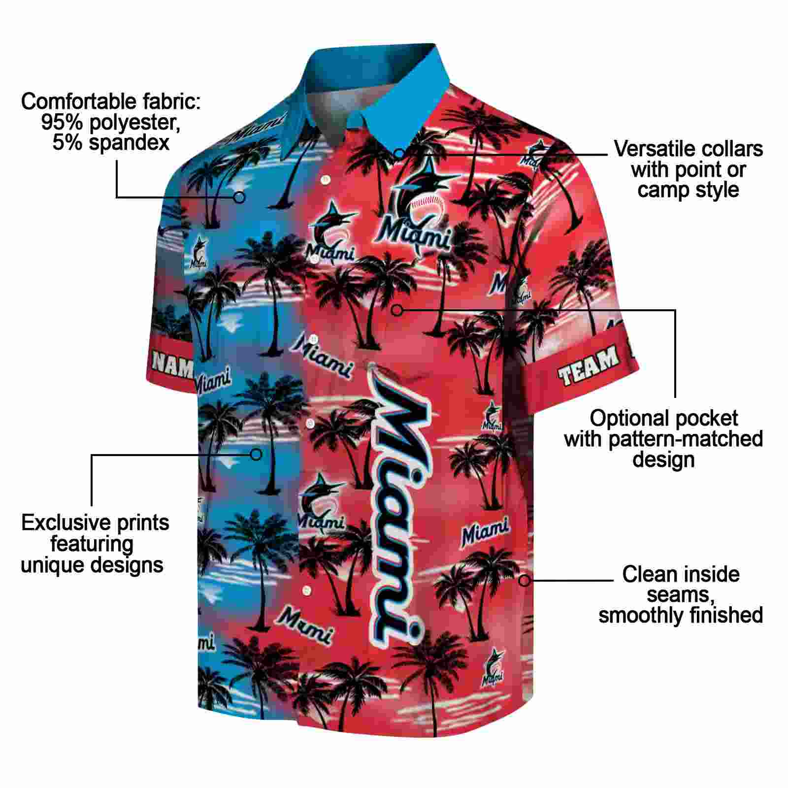 customized miami marlins palm silhouettes blue hawaiian shirt new arrival