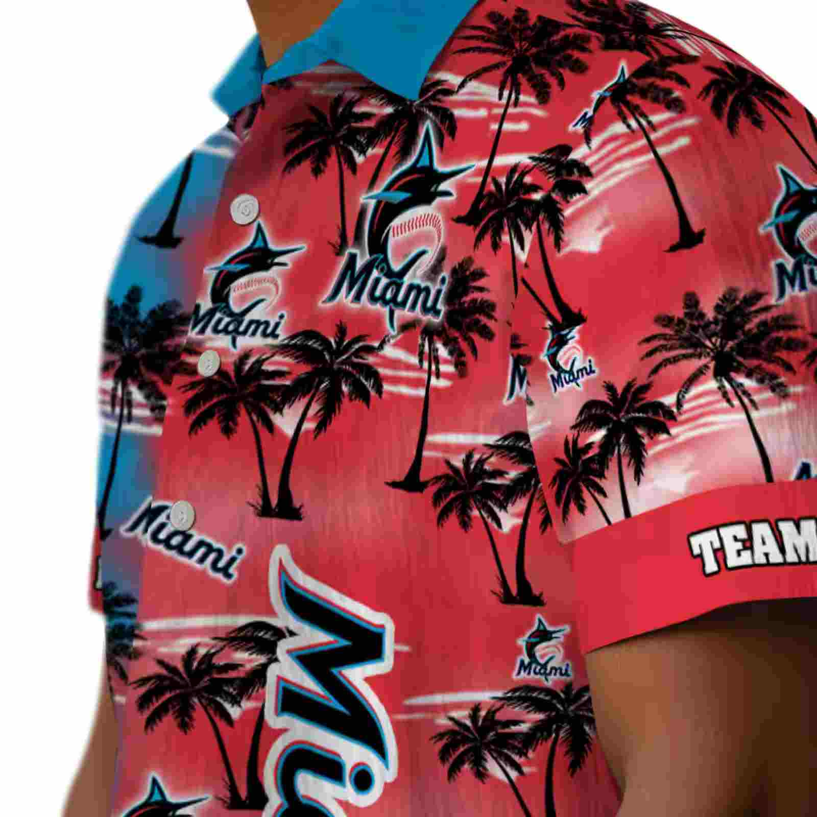 customized miami marlins palm silhouettes blue hawaiian shirt trendy