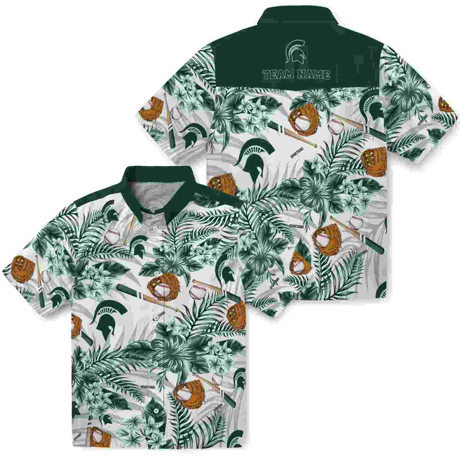 customized michigan state spartans floral baseball green white hawaiian shirt high quality