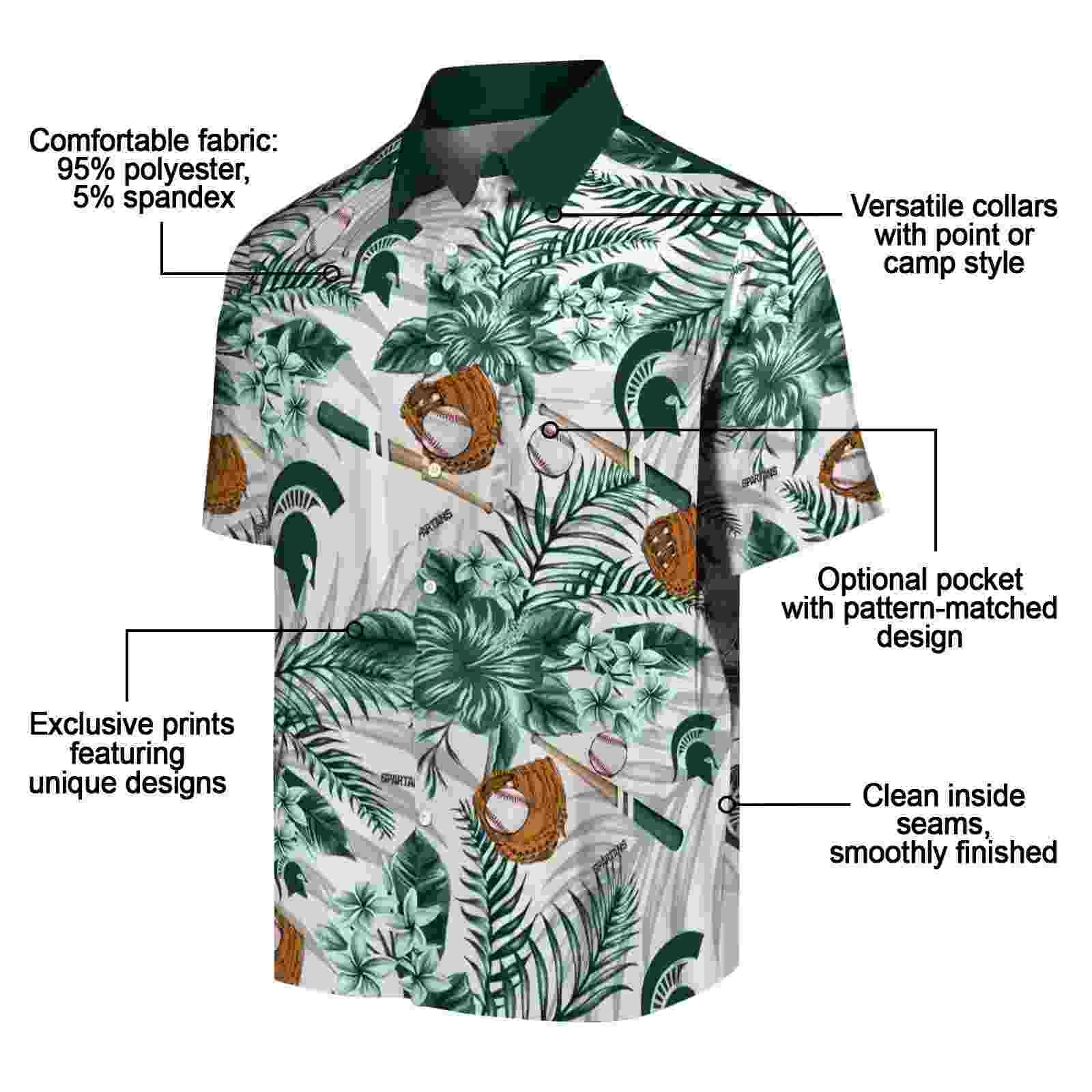 customized michigan state spartans floral baseball green white hawaiian shirt new arrival