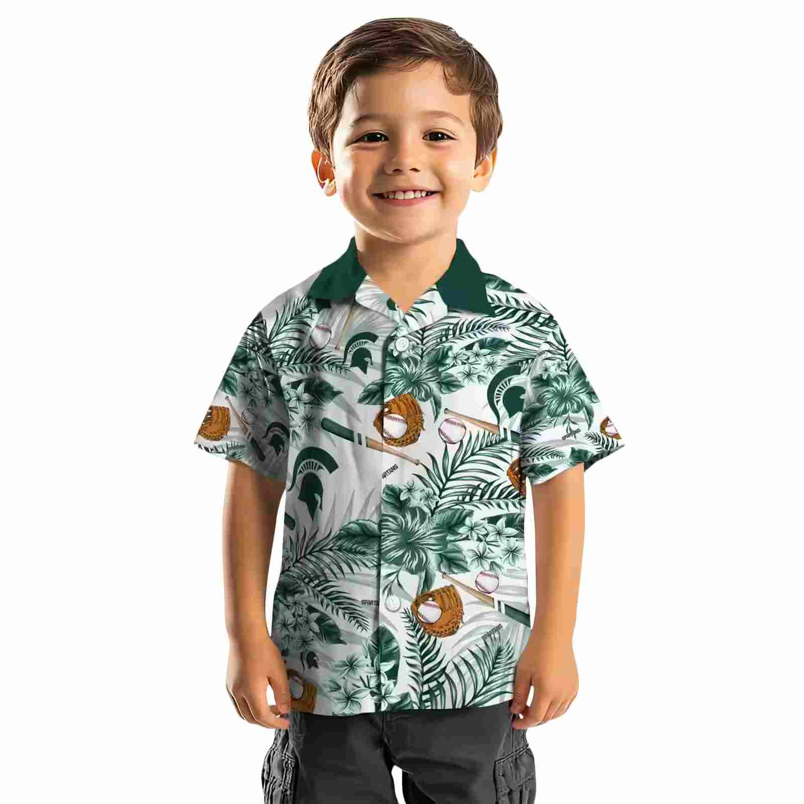 customized michigan state spartans floral baseball green white hawaiian shirt top rated