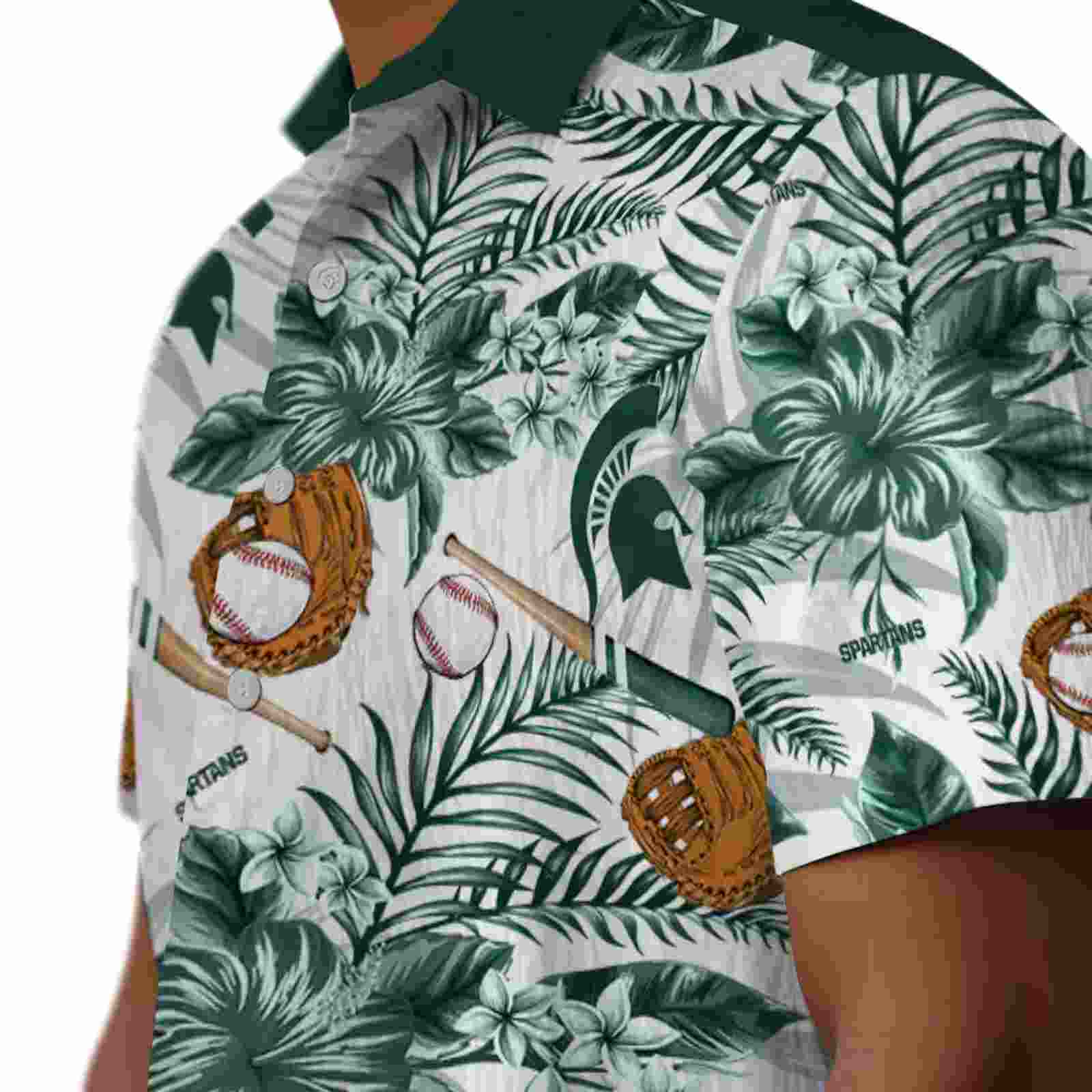 customized michigan state spartans floral baseball green white hawaiian shirt trendy