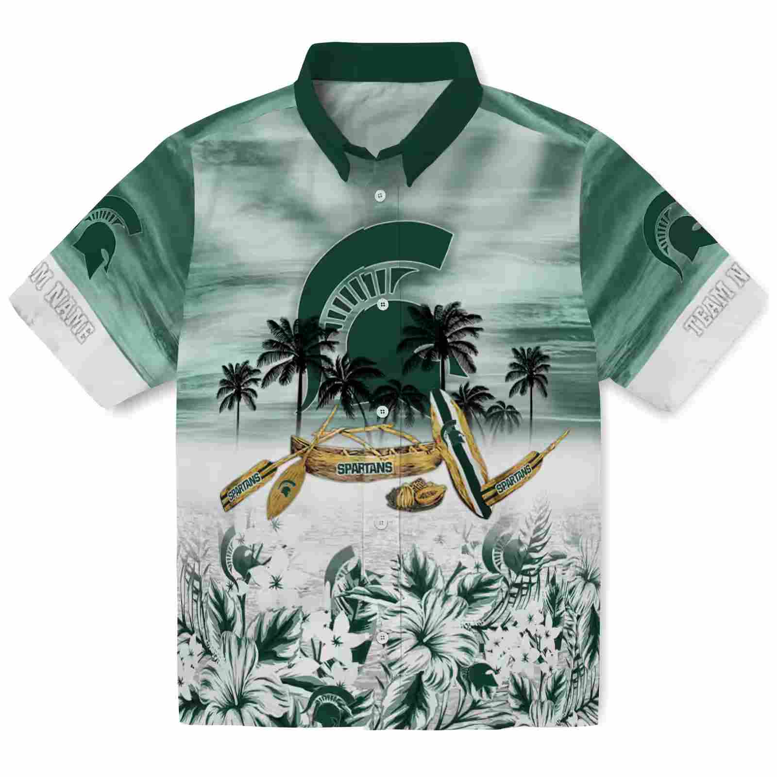 Customized Michigan State Spartans Tropical Canoe Green Hawaiian Shirt