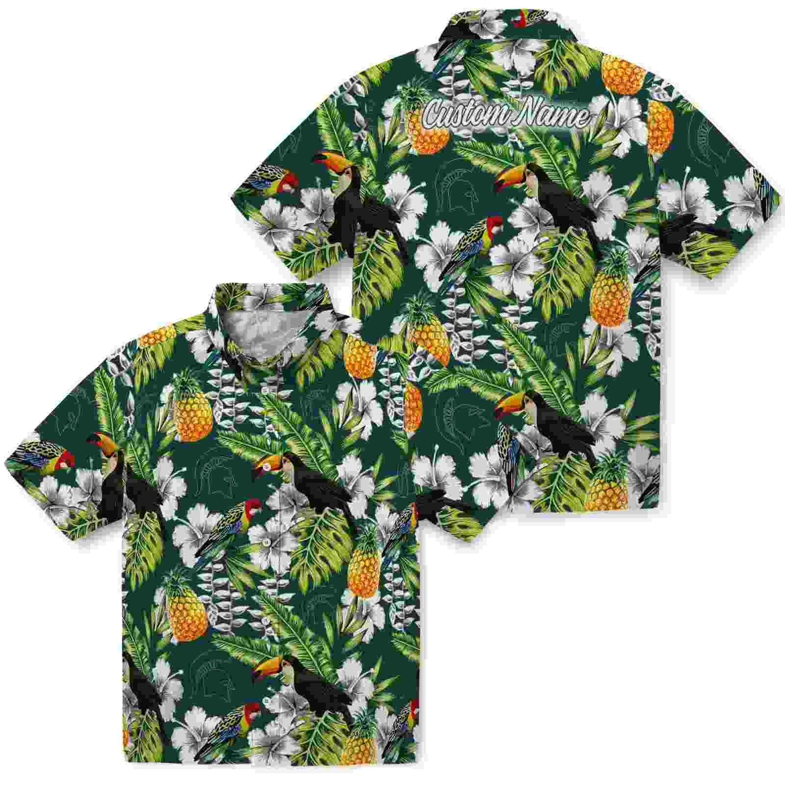 customized michigan state spartans tropical toucan green hawaiian shirt high quality