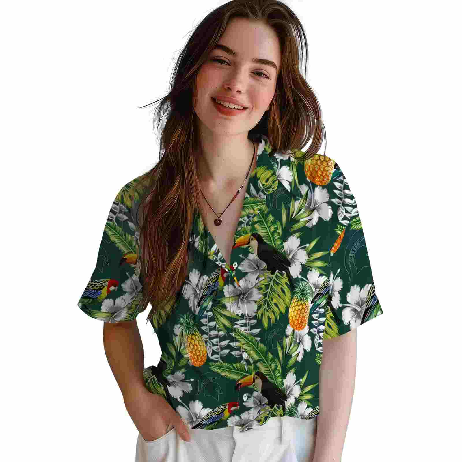 customized michigan state spartans tropical toucan green hawaiian shirt latest model