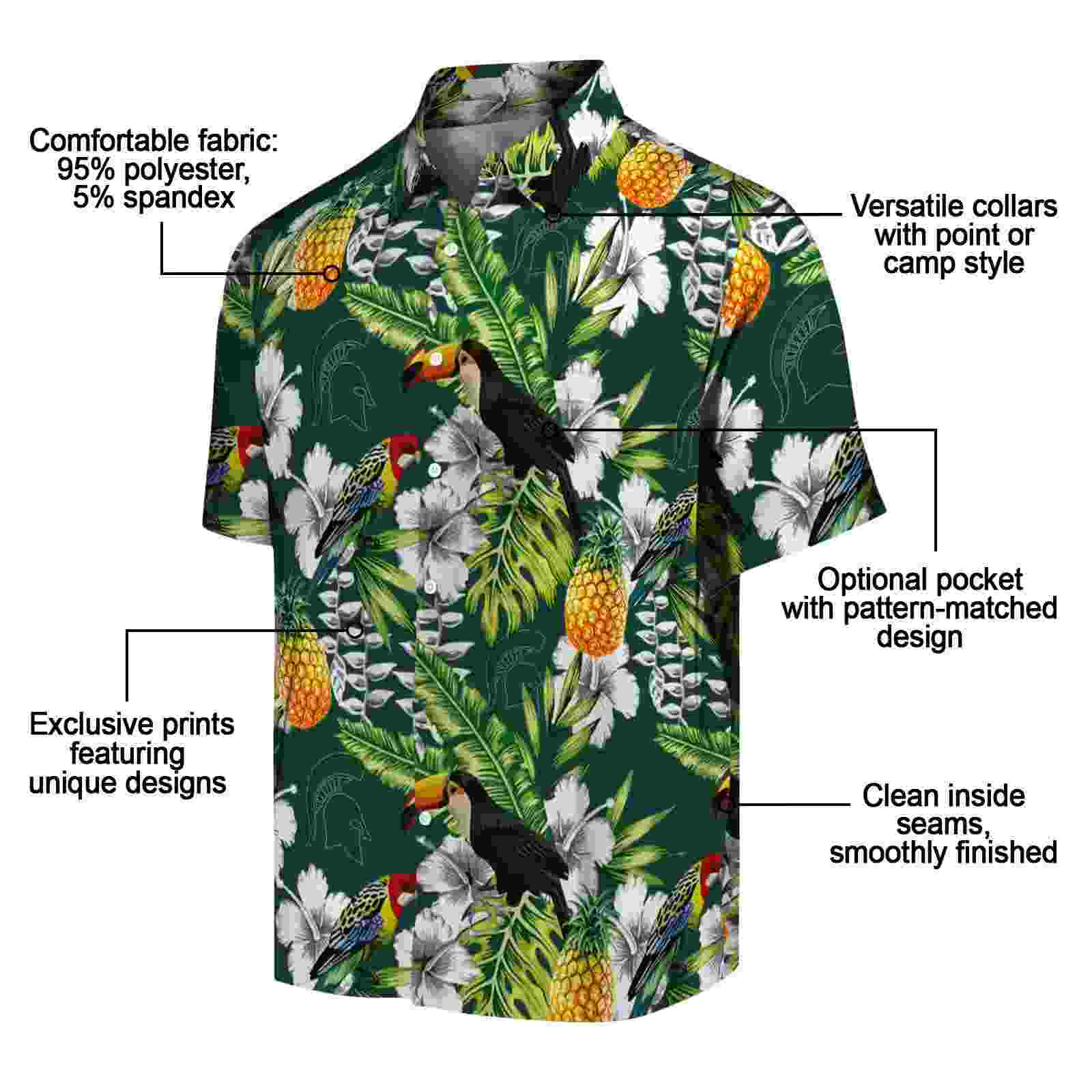 customized michigan state spartans tropical toucan green hawaiian shirt new arrival