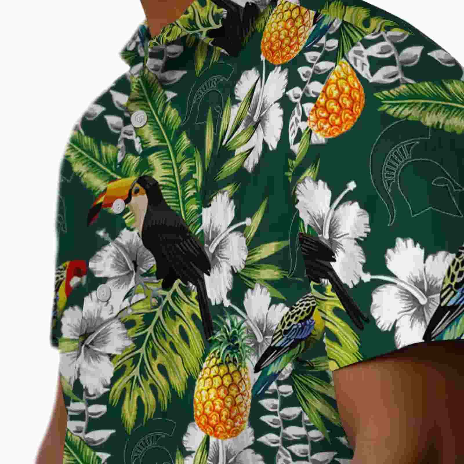 customized michigan state spartans tropical toucan green hawaiian shirt trendy