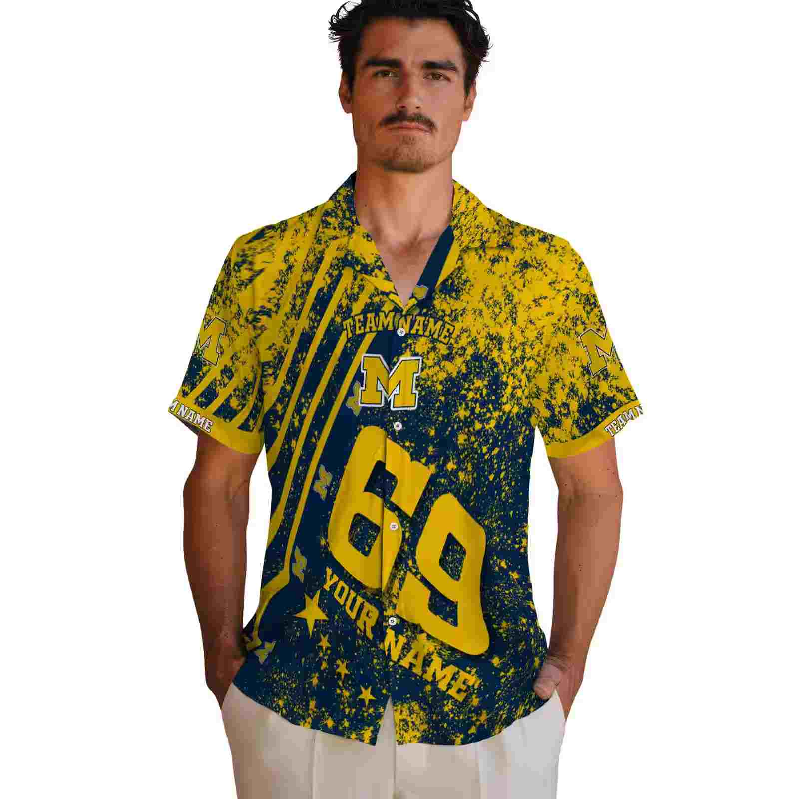 customized michigan wolverines star stripes blue hawaiian shirt fashion forward