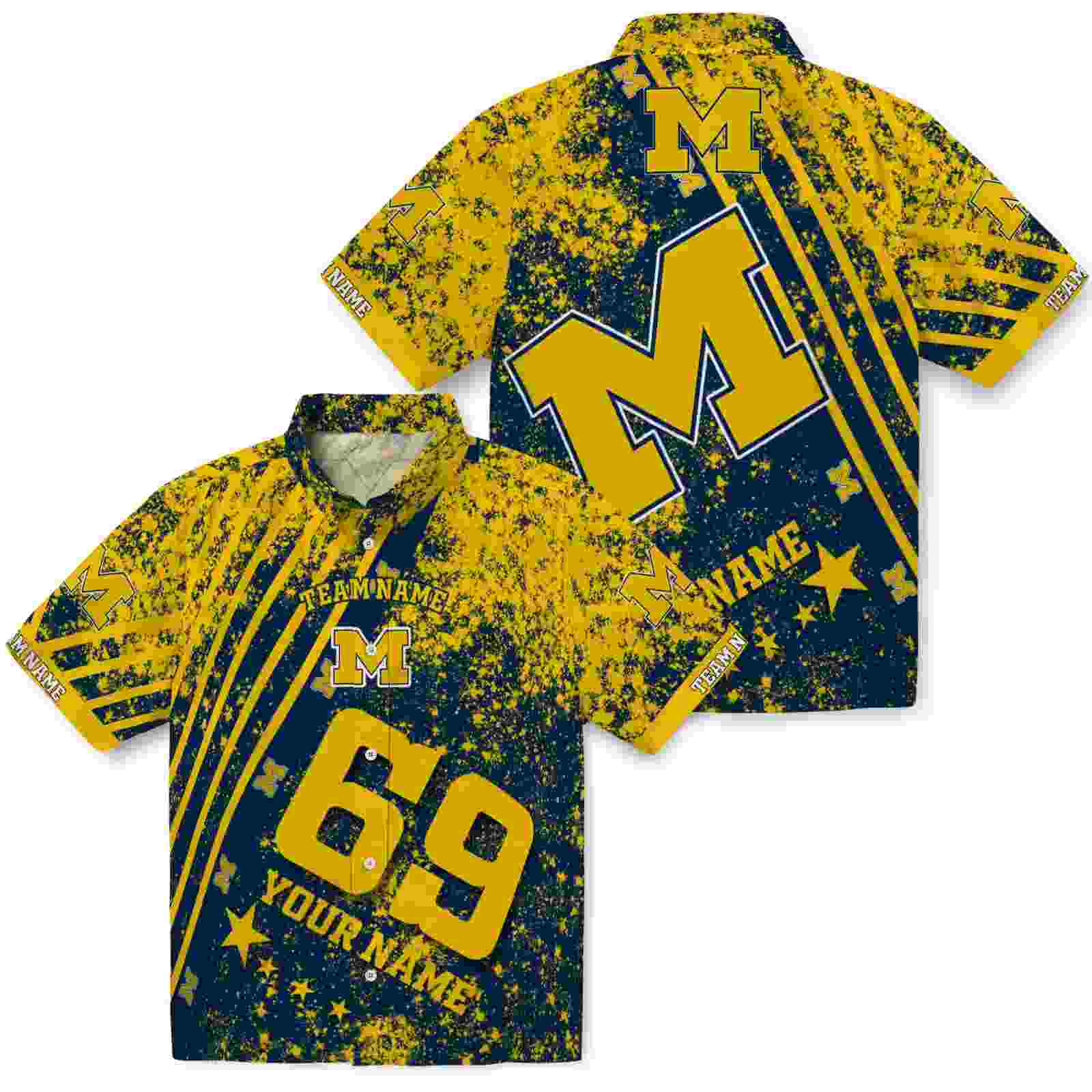 customized michigan wolverines star stripes blue hawaiian shirt high quality