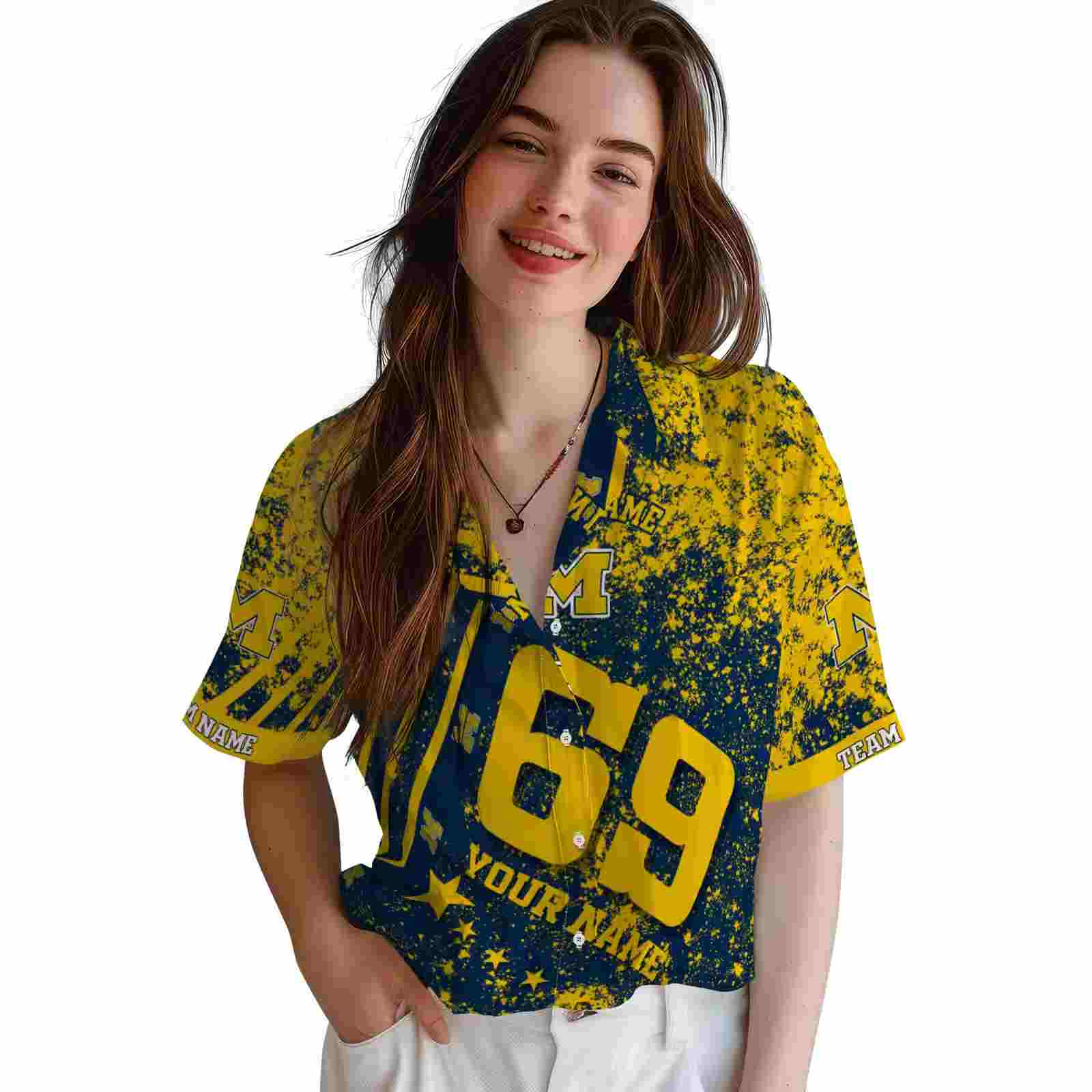 customized michigan wolverines star stripes blue hawaiian shirt latest model