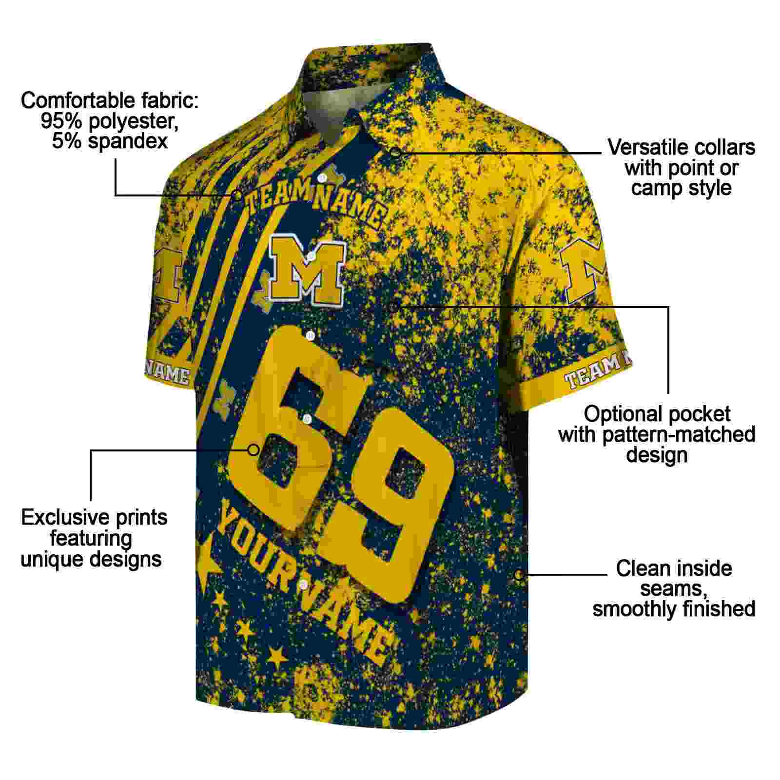 customized michigan wolverines star stripes blue hawaiian shirt new arrival