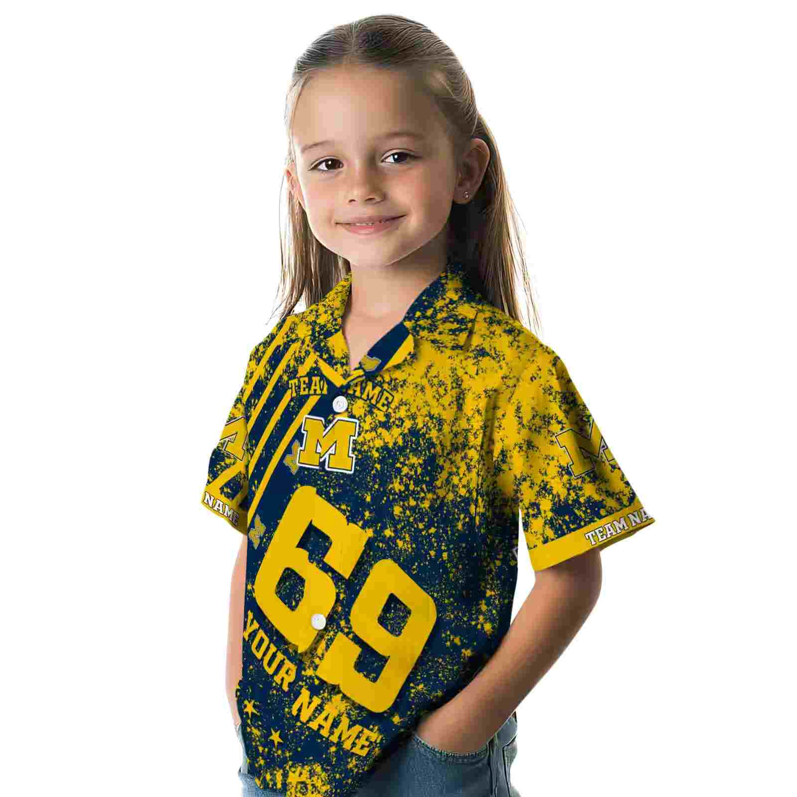 customized michigan wolverines star stripes blue hawaiian shirt premium grade