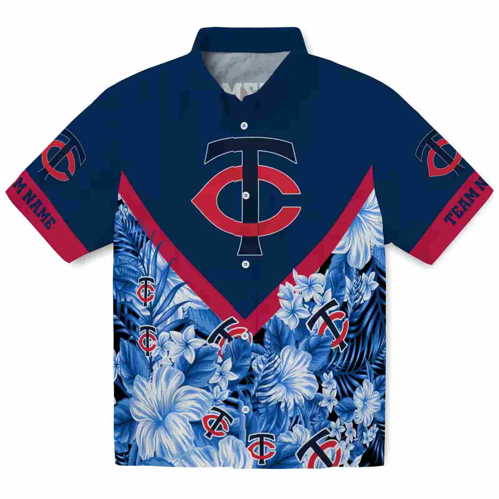 Customized Minnesota Twins Floral Chevron Navy Hawaiian Shirt