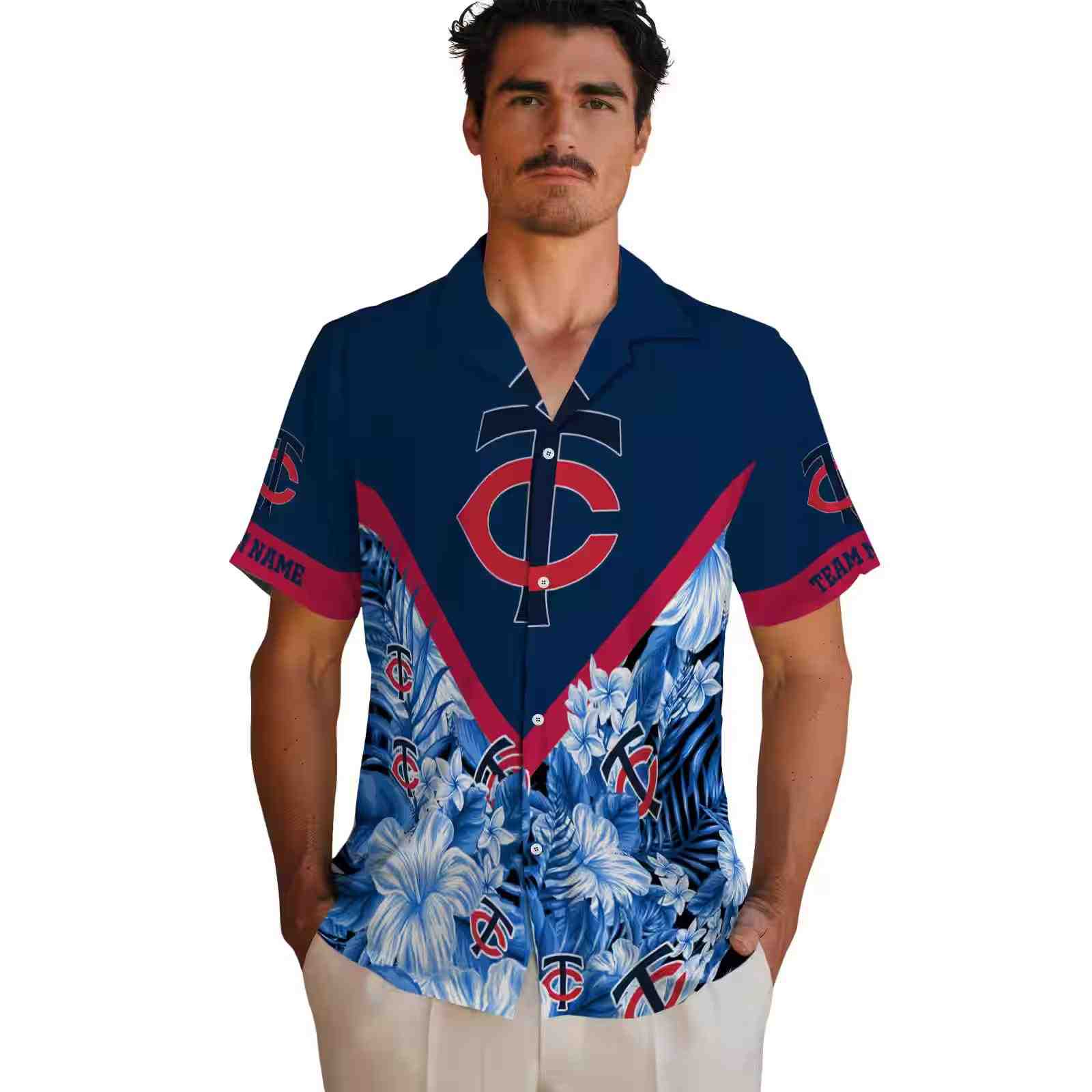 customized minnesota twins floral chevron navy hawaiian shirt fashion forward