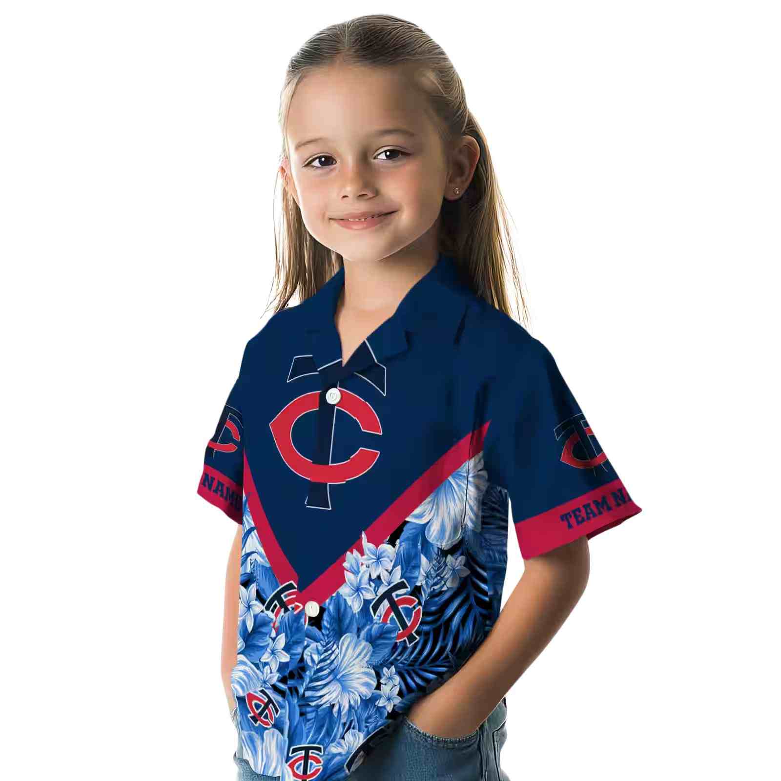 customized minnesota twins floral chevron navy hawaiian shirt premium grade