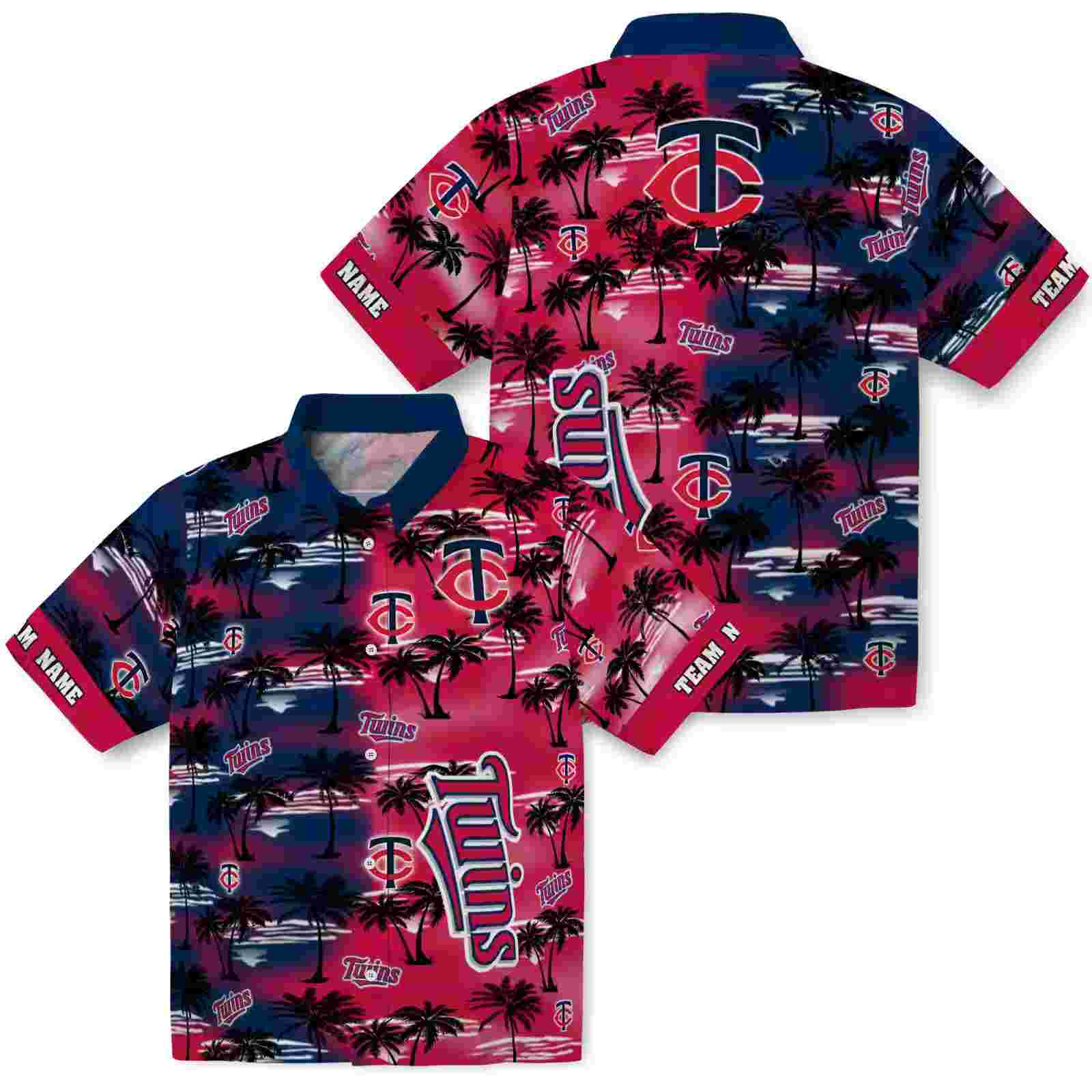 customized minnesota twins palm silhouettes navy hawaiian shirt high quality