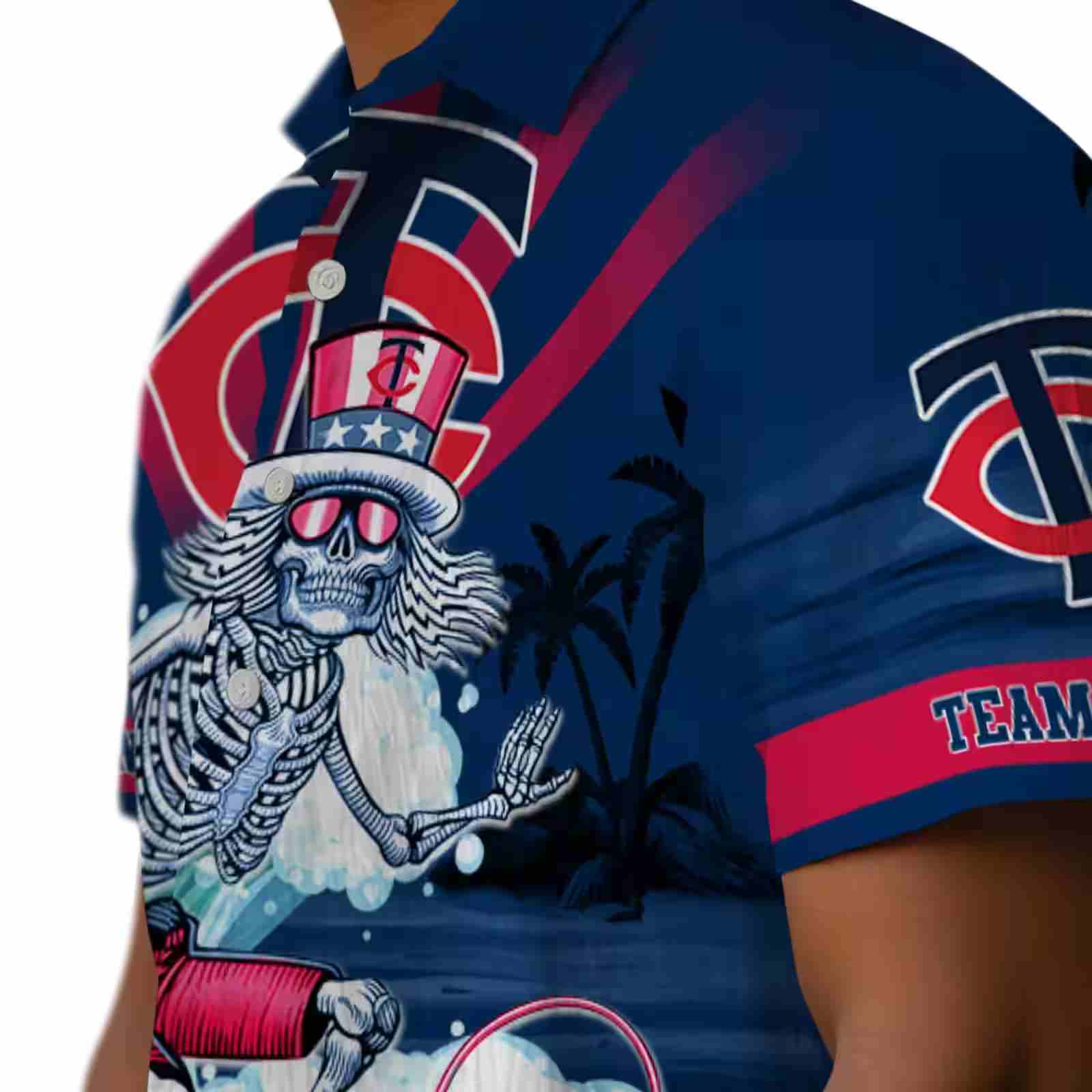 customized minnesota twins surfing skeleton navy blue hawaiian shirt trendy