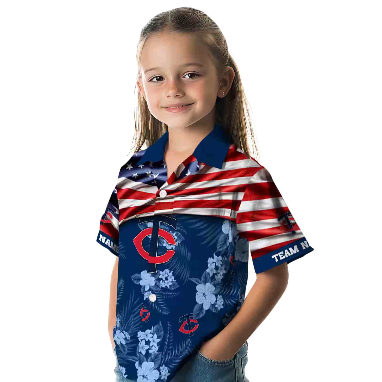 customized minnesota twins us flag hibiscus navy hawaiian shirt premium grade