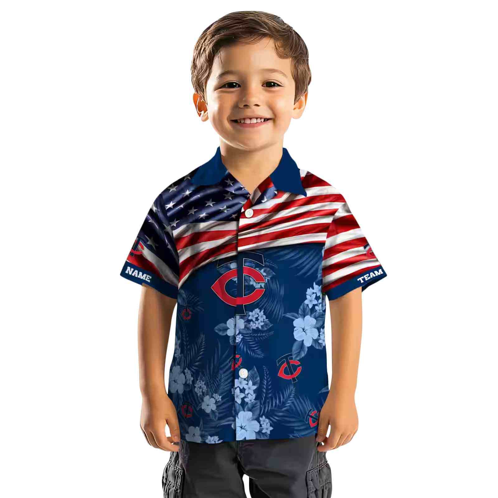 customized minnesota twins us flag hibiscus navy hawaiian shirt top rated