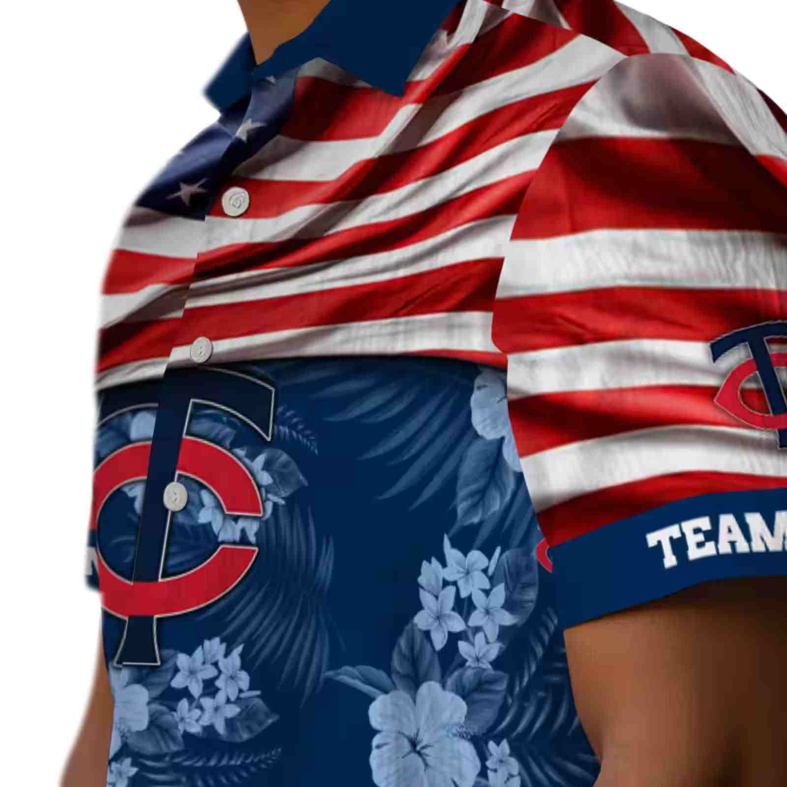 customized minnesota twins us flag hibiscus navy hawaiian shirt trendy