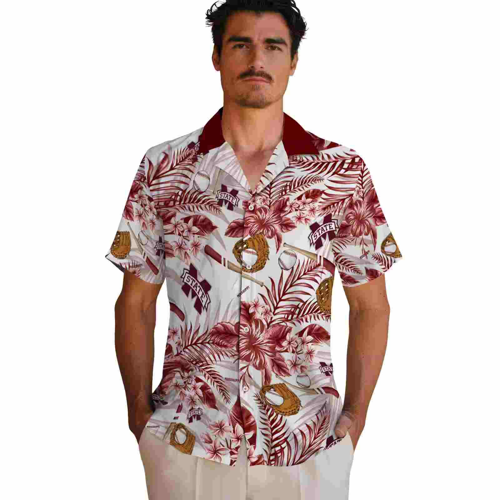 customized mississippi state bulldogs floral baseball maroon white hawaiian shirt fashion forward