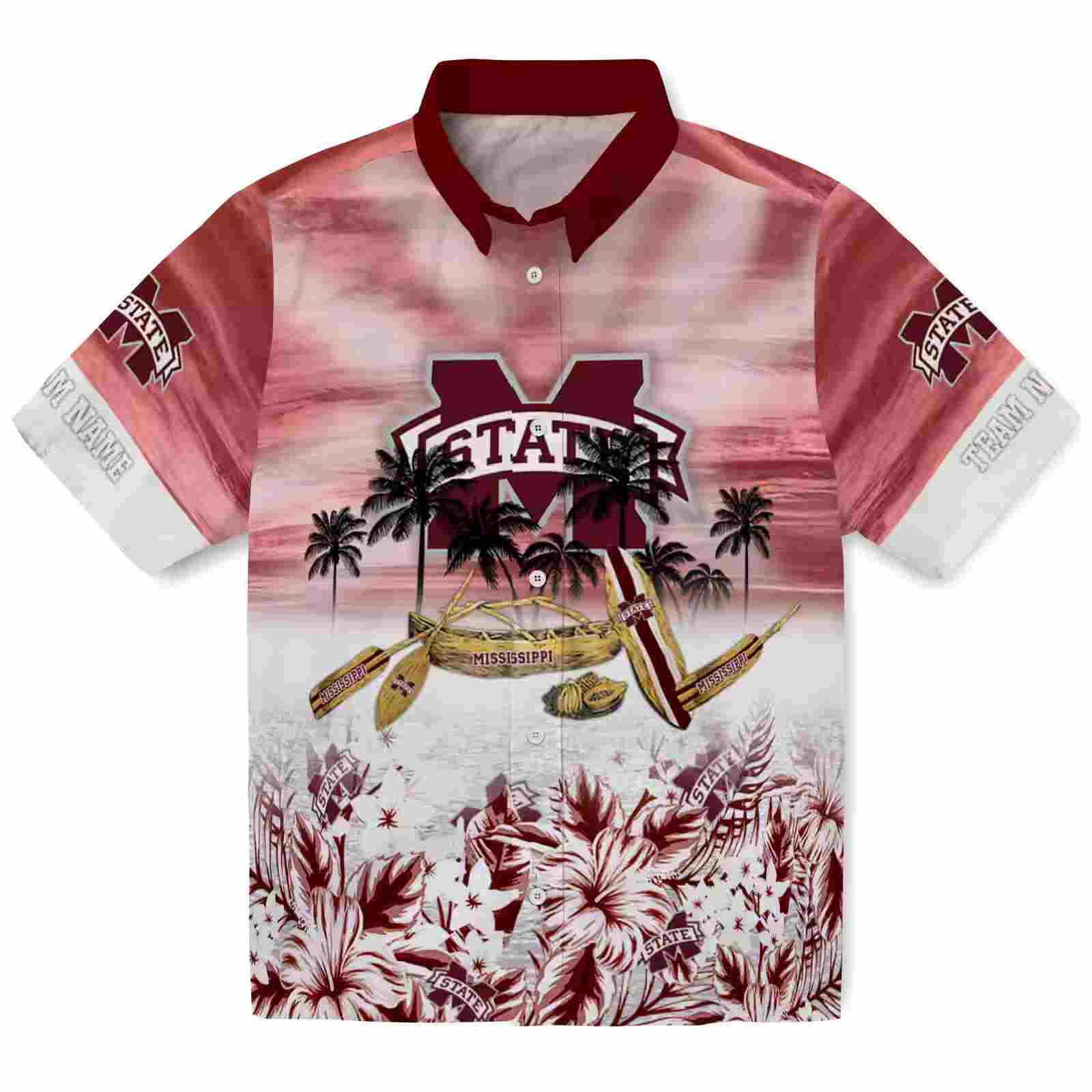 Customized Mississippi State Bulldogs Tropical Canoe Maroon Hawaiian Shirt